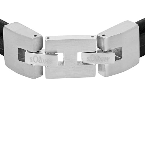 s.Oliver 'Infinity' Leder-Edelstahl Armband für Herren in Schwarz (Länge: 20-21,5cm)