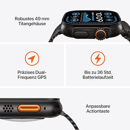 Apple Watch Ultra 2 (GPS + Cellular 49mm) mit Titangehäuse in Schwarz, Actiontaste