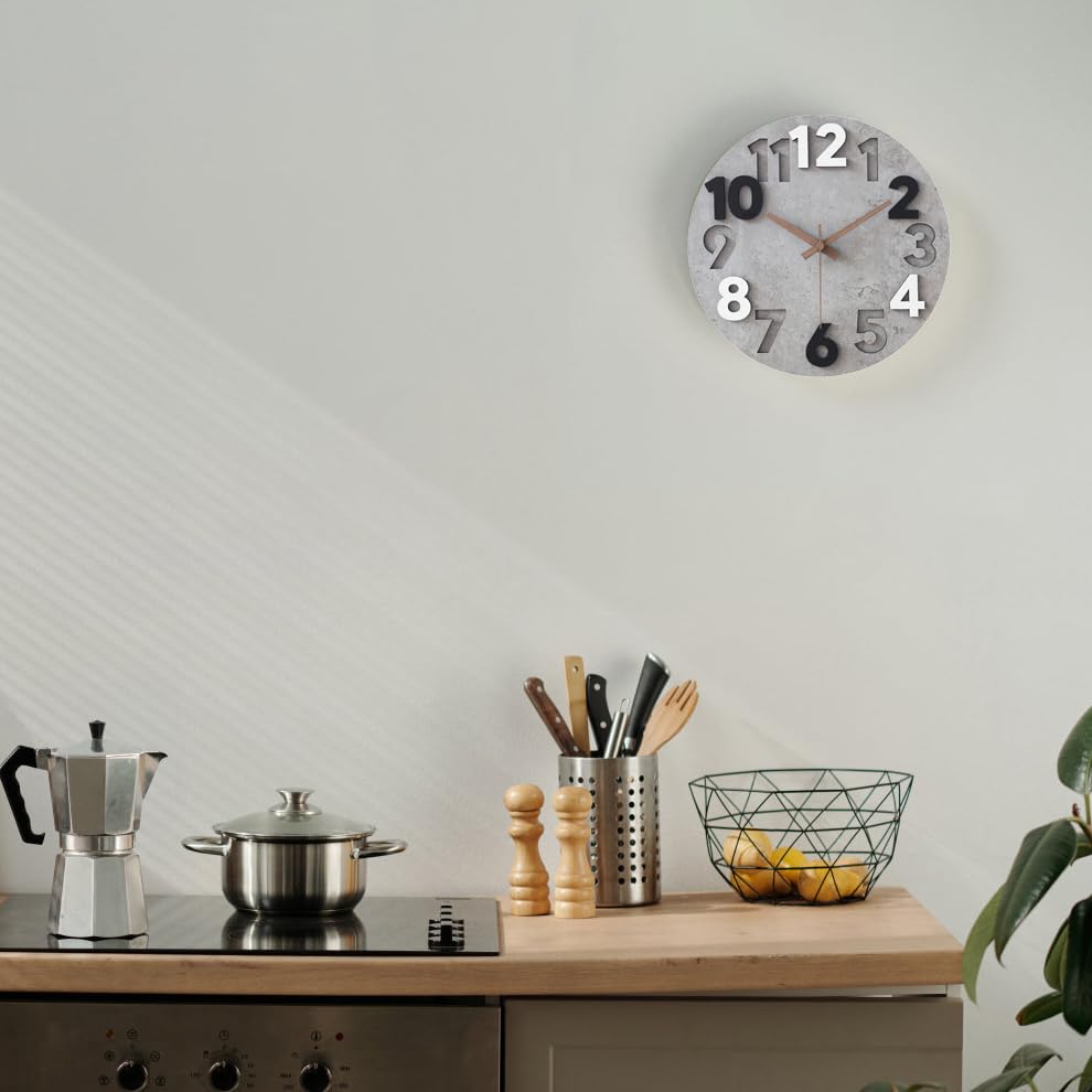 Stellarize Modern Wooden 3D Wall Clock (30cm) without ticking sounds for living room, kitchen, office