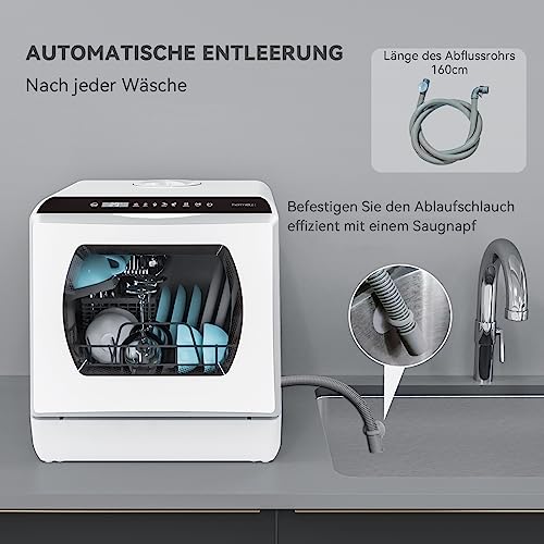 Hermitlux Mini-Geschirrspüler für 4 Bestecksätze, 5 Liter Wassertank, 6 Programme