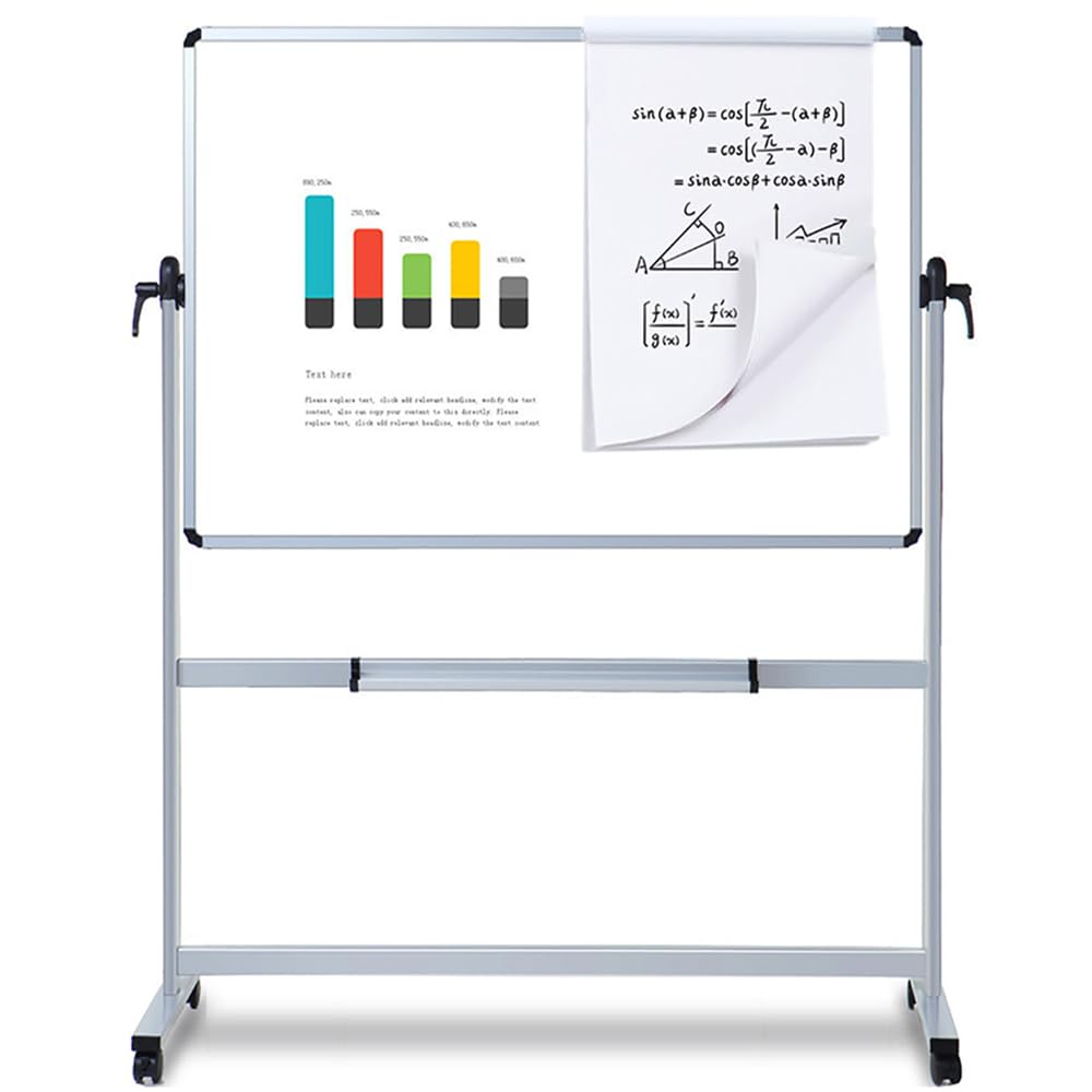 VIZ-PRO Mobile Whiteboard with aluminum frame & stand (120x90cm): Double-sided