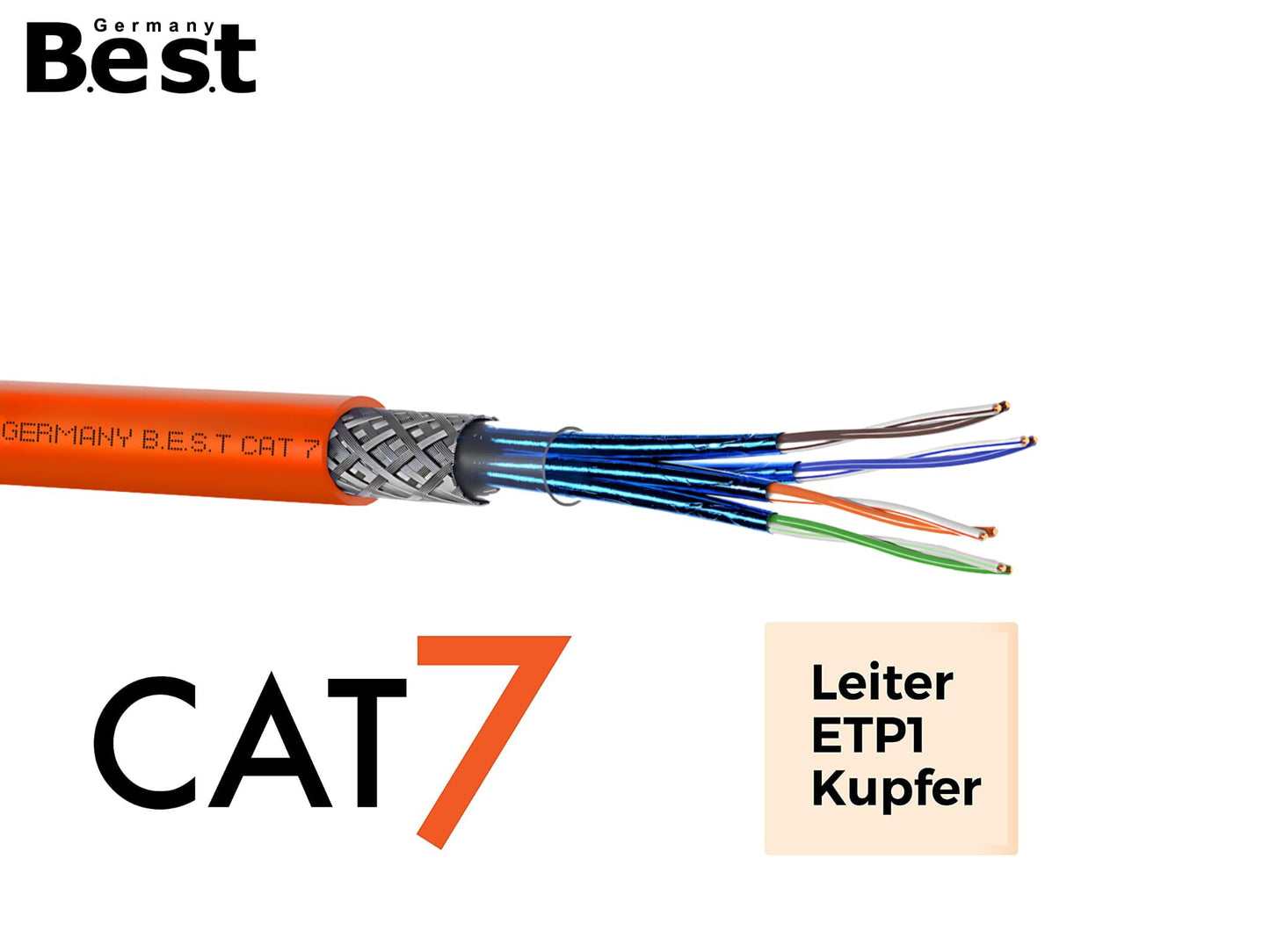 Germany B.e.s.t (CAT 7) 100m Simplex Kupfer LAN Netzwerk-Verlegekabel: S/FTP 10 Gbit/s