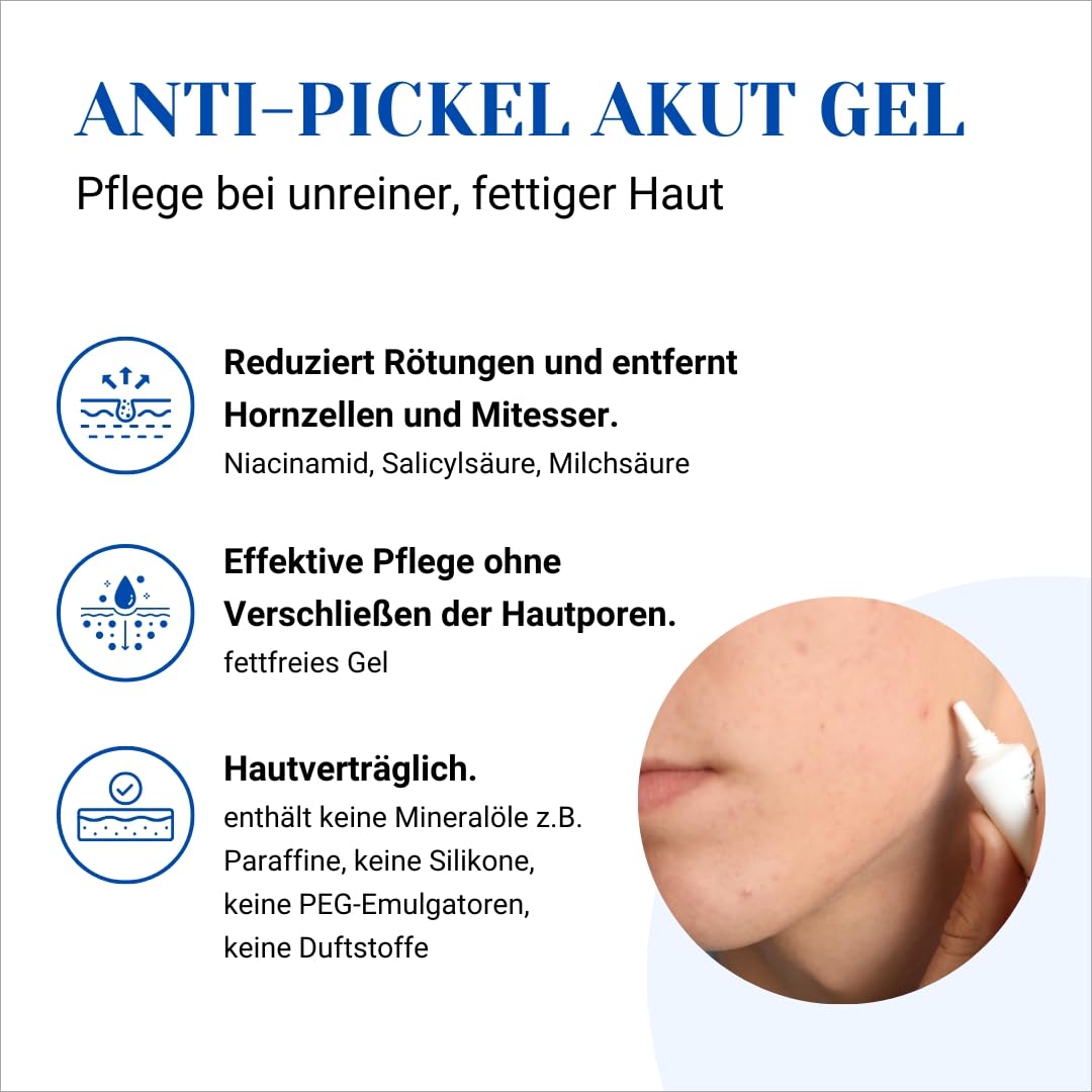 Pickel Akut Gel (15ml): Akne Gesichtspflege gegen Unreinheiten mit klärender Salizylsäure