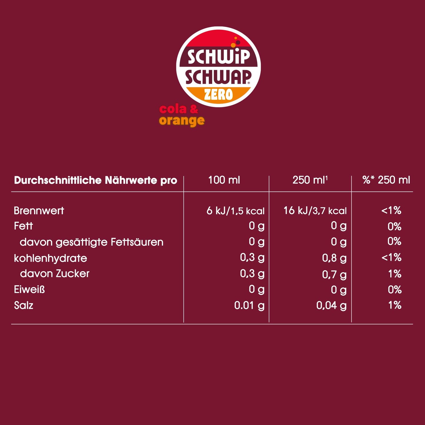 Schwip-Schwap ZERO XXL-Pack (6x 1.75l): Koffeinhaltiges Cola-Erfrischungsgetränk mit Orange