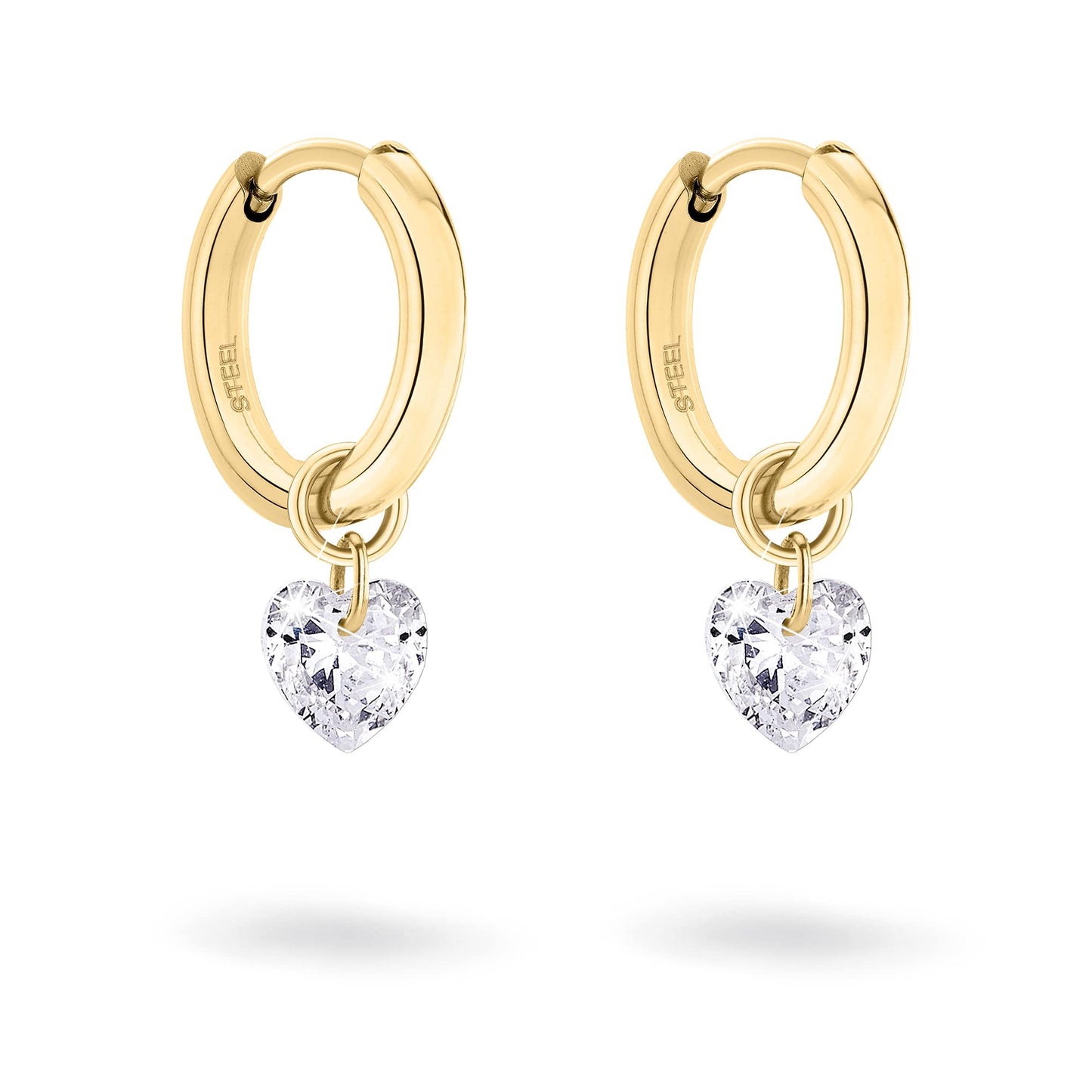 Tamaris Mini-Creolen aus Edelstahl mit Herzanhänger und Zirkoniastein