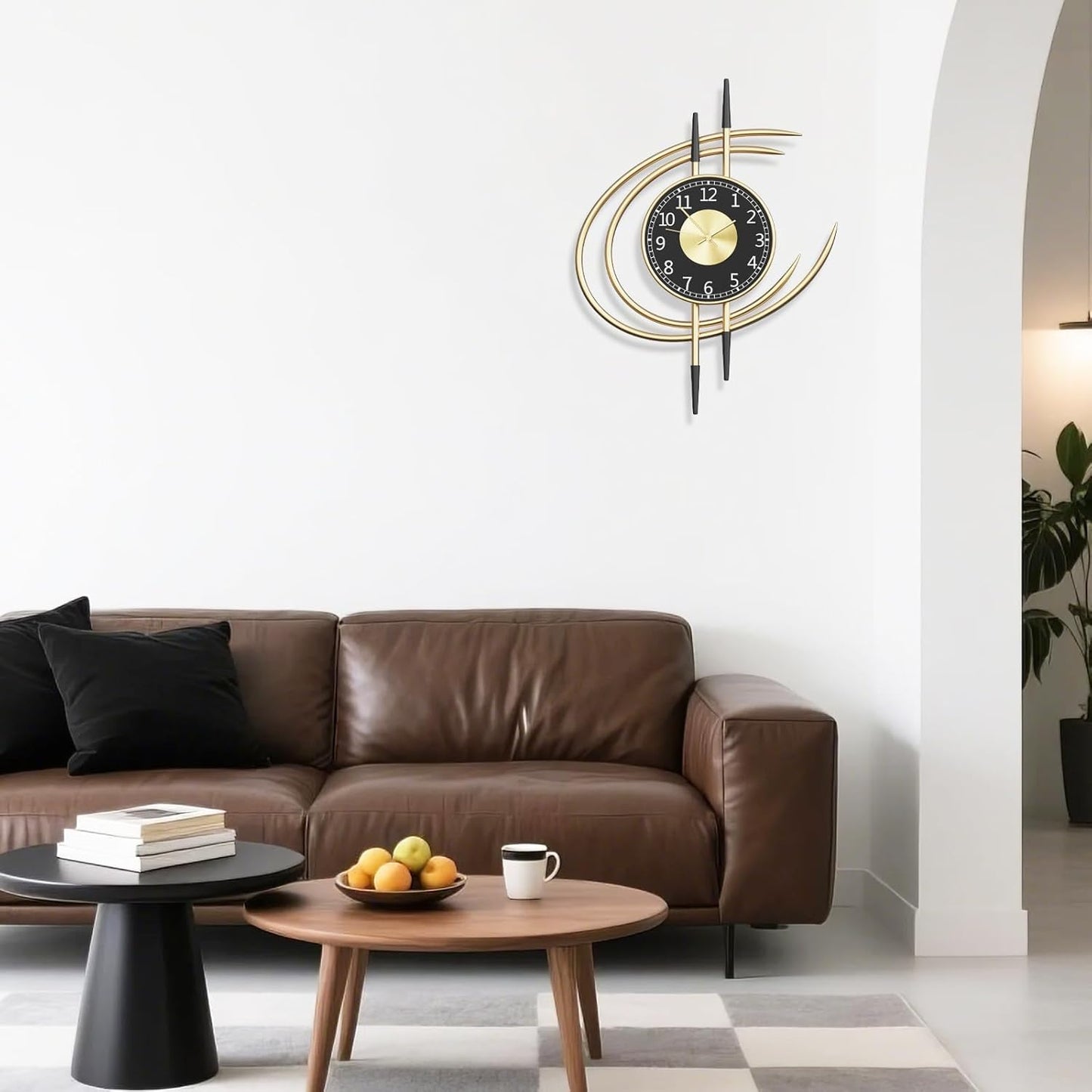 Große Moderne Dekorative-Wanduhr (54cm) ohne Tickgeräusche in Gold-Schwarz Design