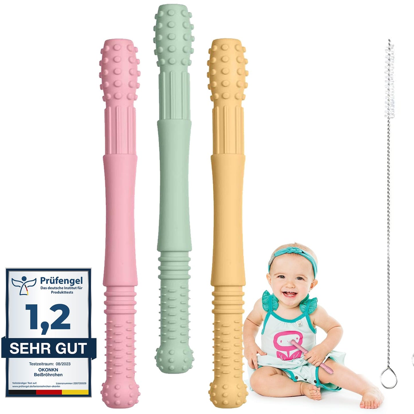OKONKN Beißröhrchen (6 Stück): Zahnungshilfe aus Silikon - BPA-frei & kühlbar