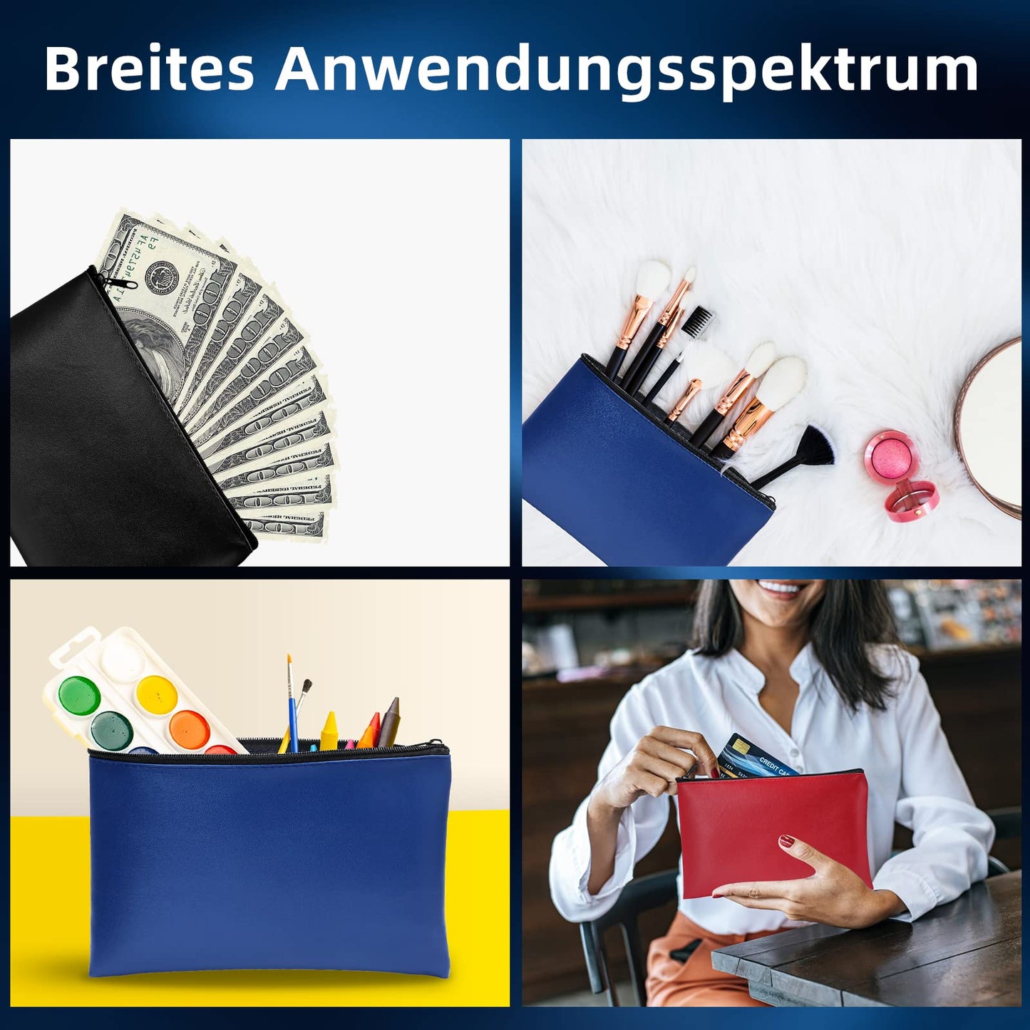 3 Stück Banktaschen aus Kunstleder (25x16cm): Geldtasche für A5 Dokumente, Geldmappe