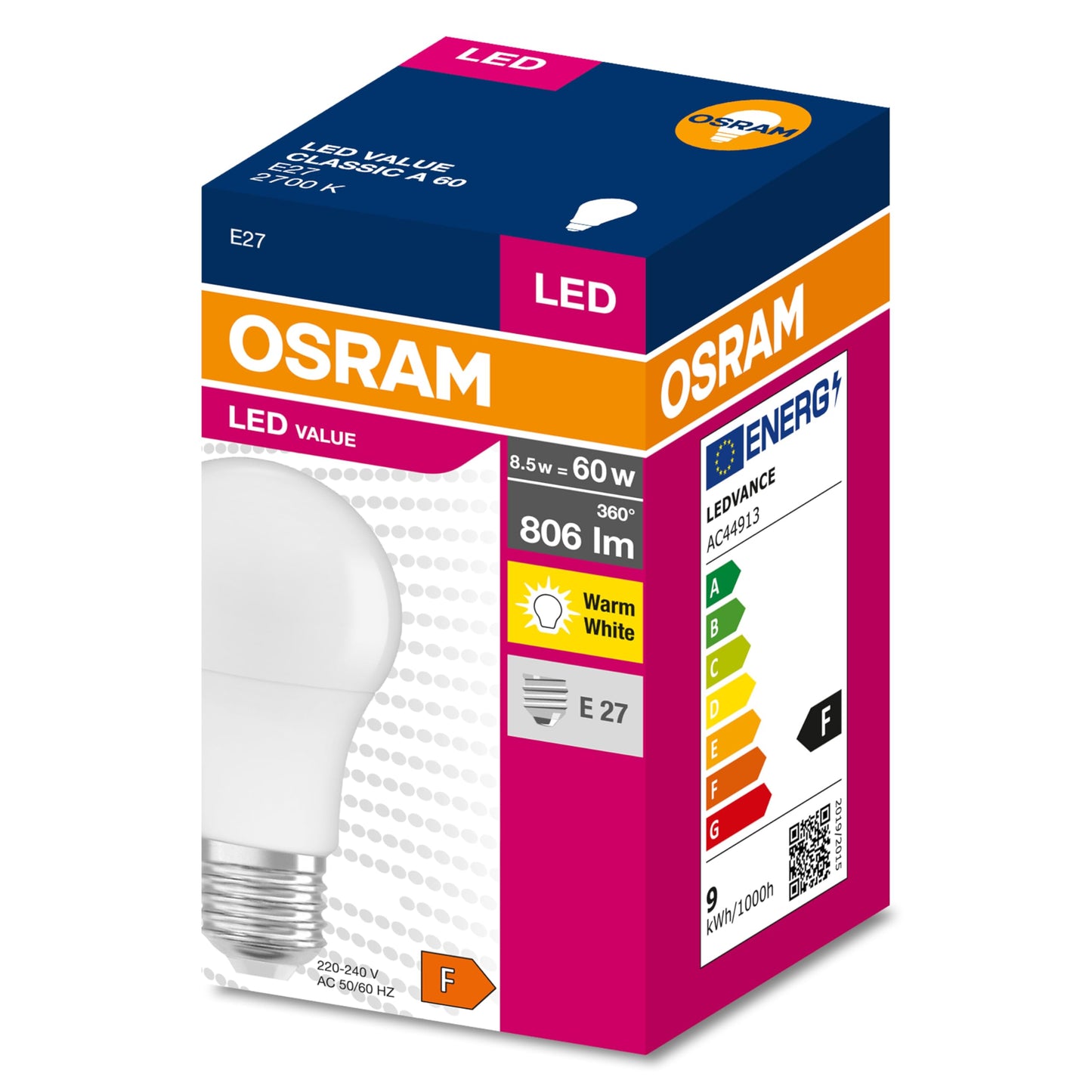 OSRAM LED mit E27 Sockel (8,5W-Warmweiss: 2700K): Matt 10er-Pack