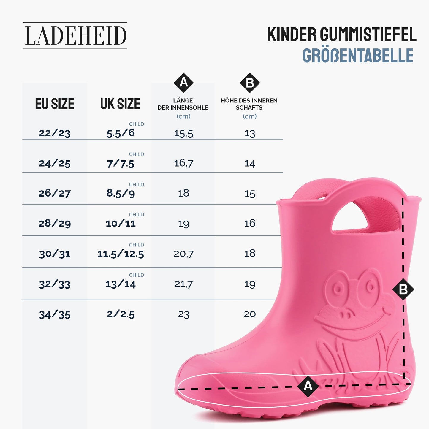 LADEHEID Eva children's rubber boots for boys and girls: Waterproof rain boots
