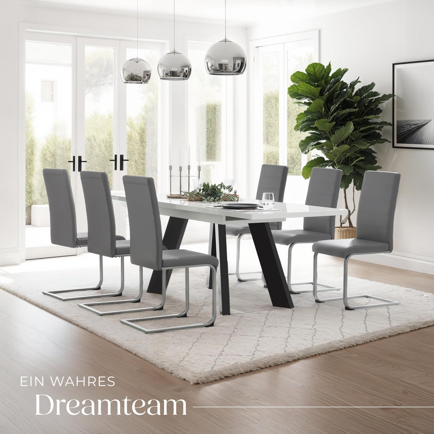 tectake® 2er Set Esszimmerstühle | Modern, bequem und vielseitig einsetzbar (Grau)