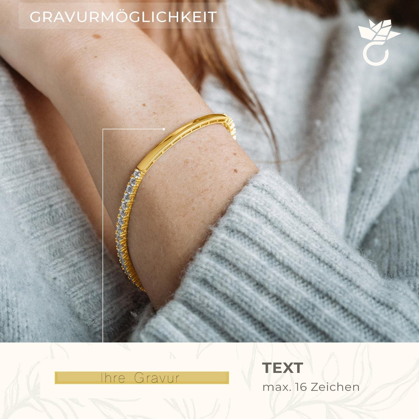 AMOONIC women's bracelet (gold-plated) with engraving & zirconia stones for gift