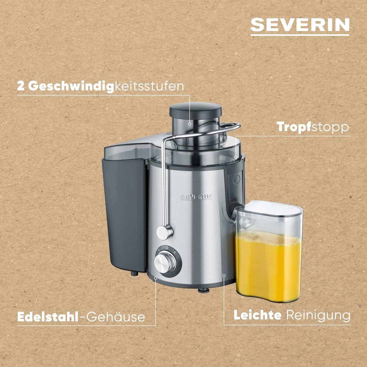 SEVERIN juicer (ES3566) made of stainless steel (500ml) with collecting container