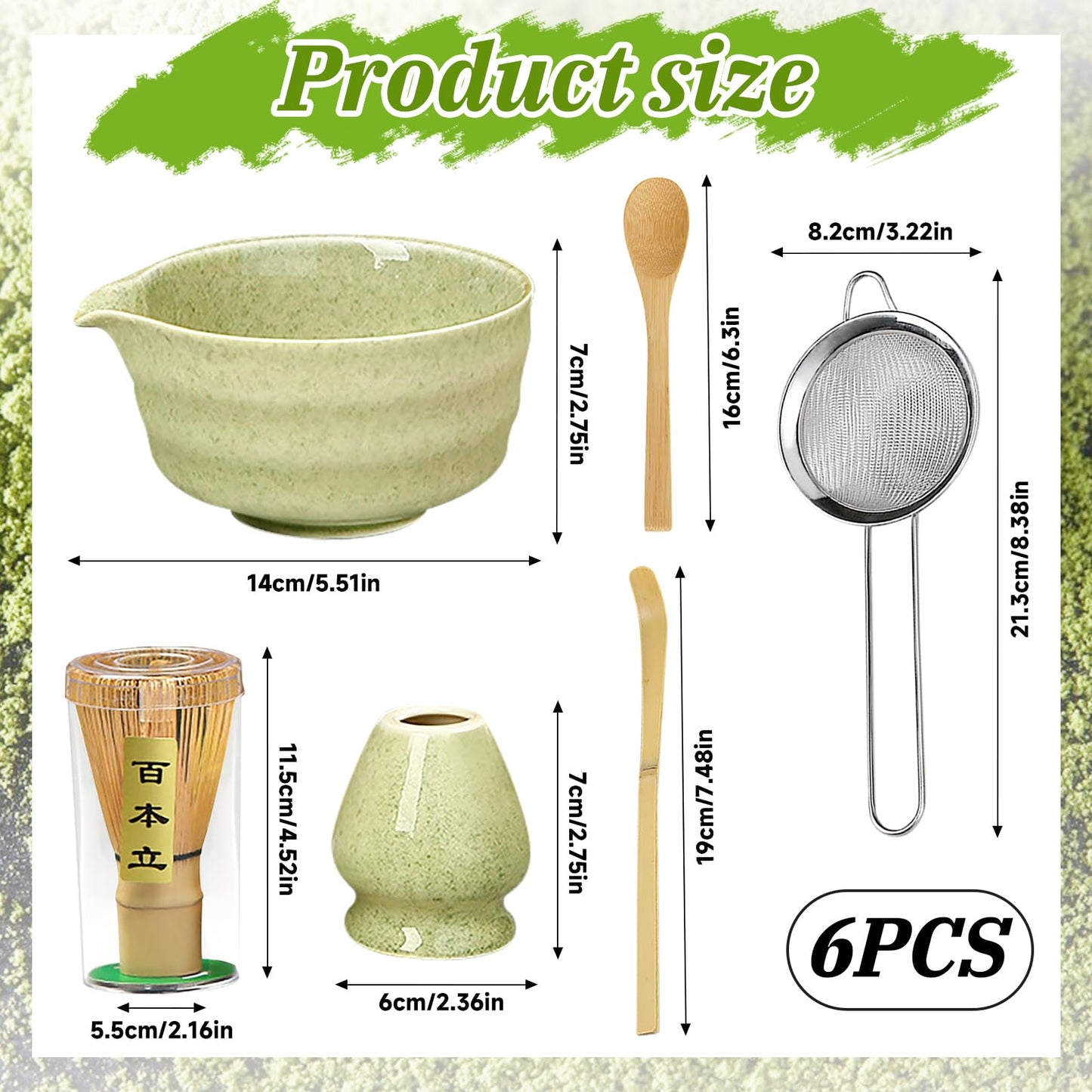 Matcha set, Japanisches Tee-Set, Matcha-Schale, Schaufel, Sieb, Matcha-Besenhalter, Matcha-Besenständer, Matcha-Tee-Set (Hellgrün)