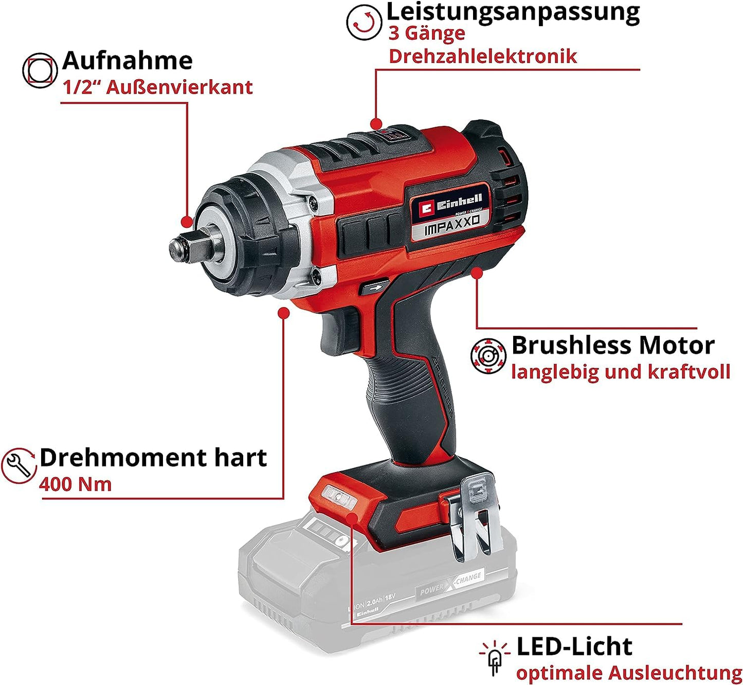 Einhell Professional Cordless Impact Wrench IMPAXXO 18/450 Power X-Change incl. Nut Set (18V, 450Nm)