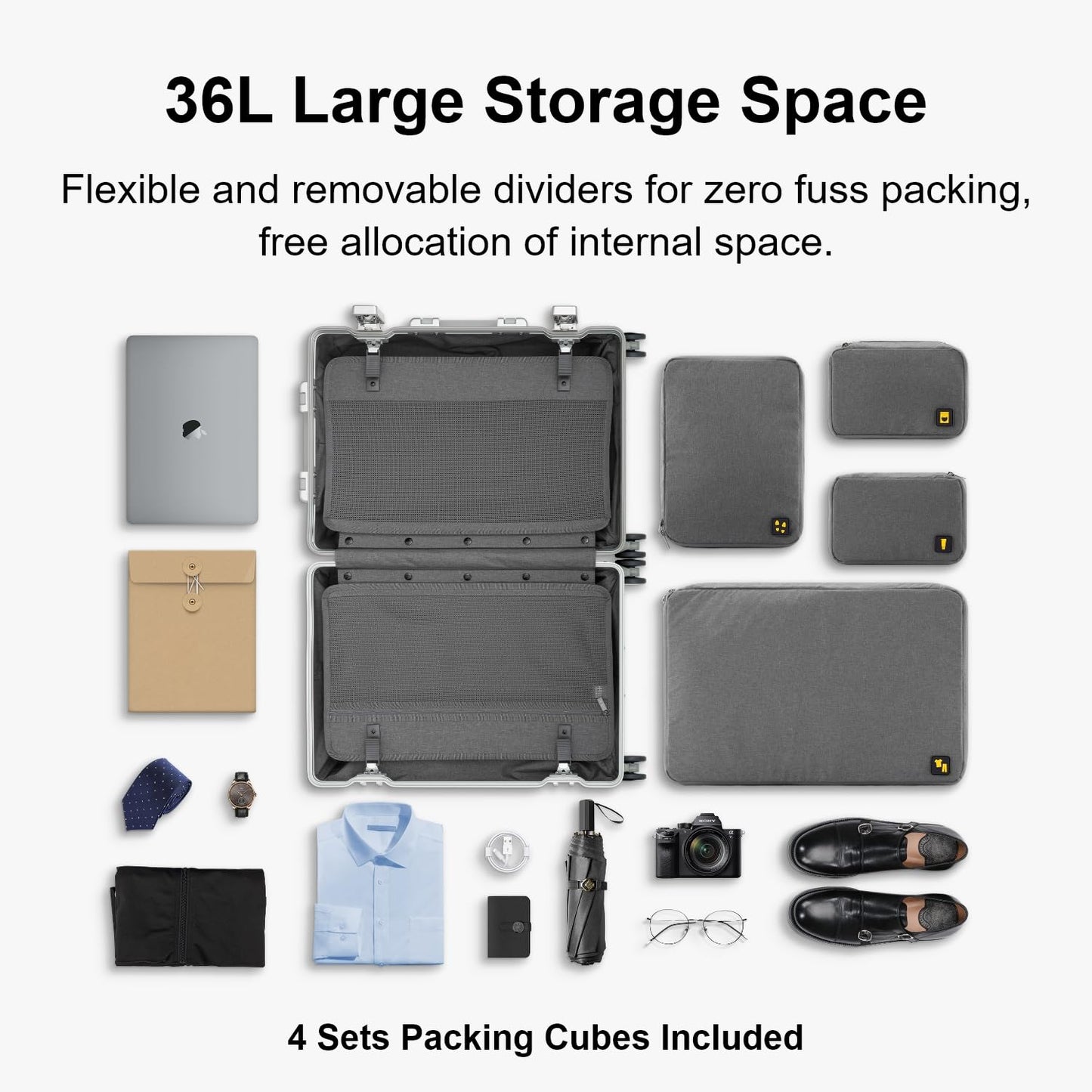 LEVEL8 Hard-Shell Aluminum Suitcase with Double TSA Lock (55cm - 35 Liters): Silver