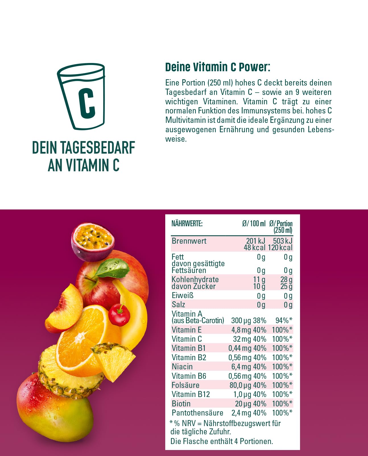 hohes C Multivitamin (6x 1 Liter): 100% Saft, Vegan mit recyceltem PET
