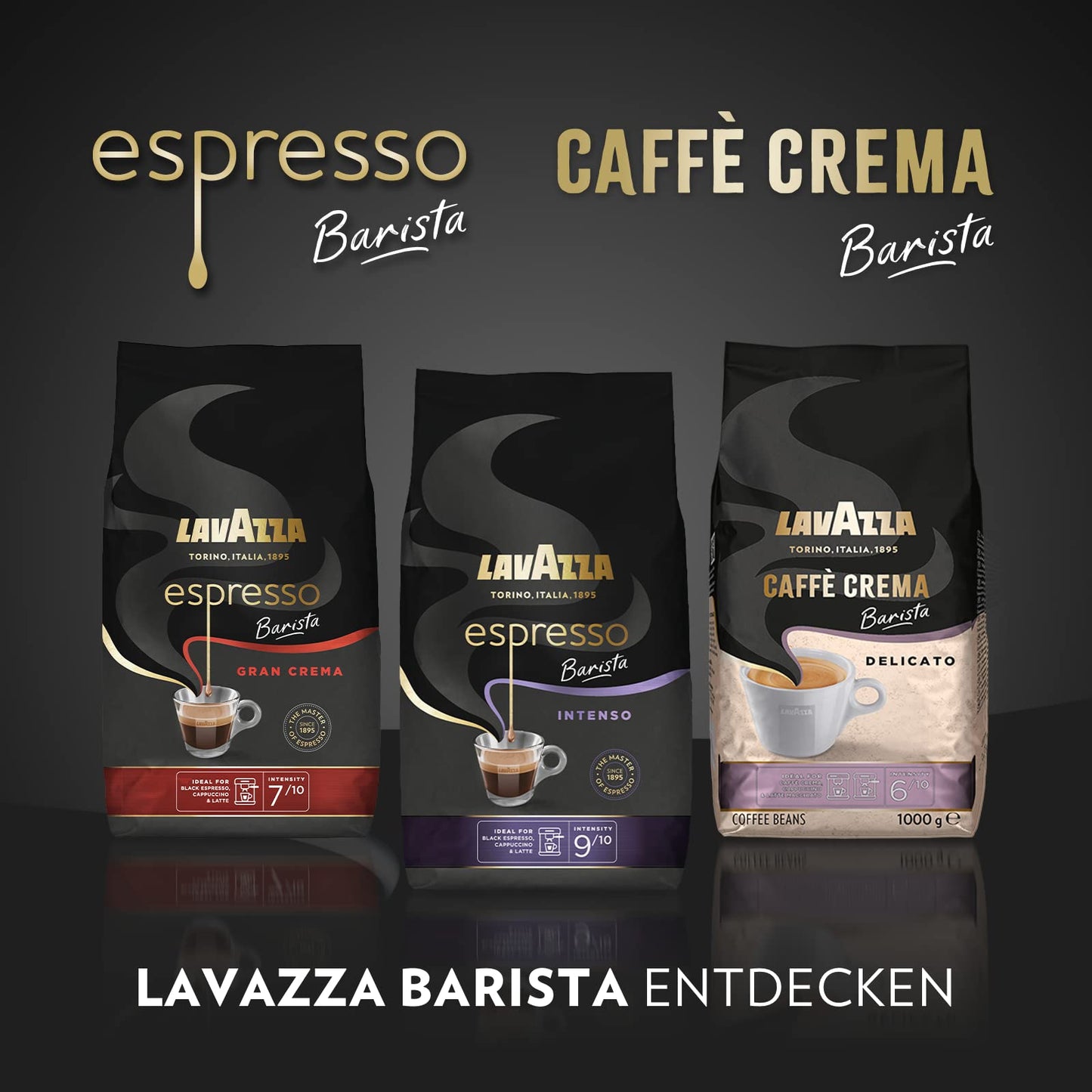 LAVAZZA Espresso Barista Intenso (1kg): Arabica & Robusta coffee beans with cocoa and wood aromas | Intensity 9/10