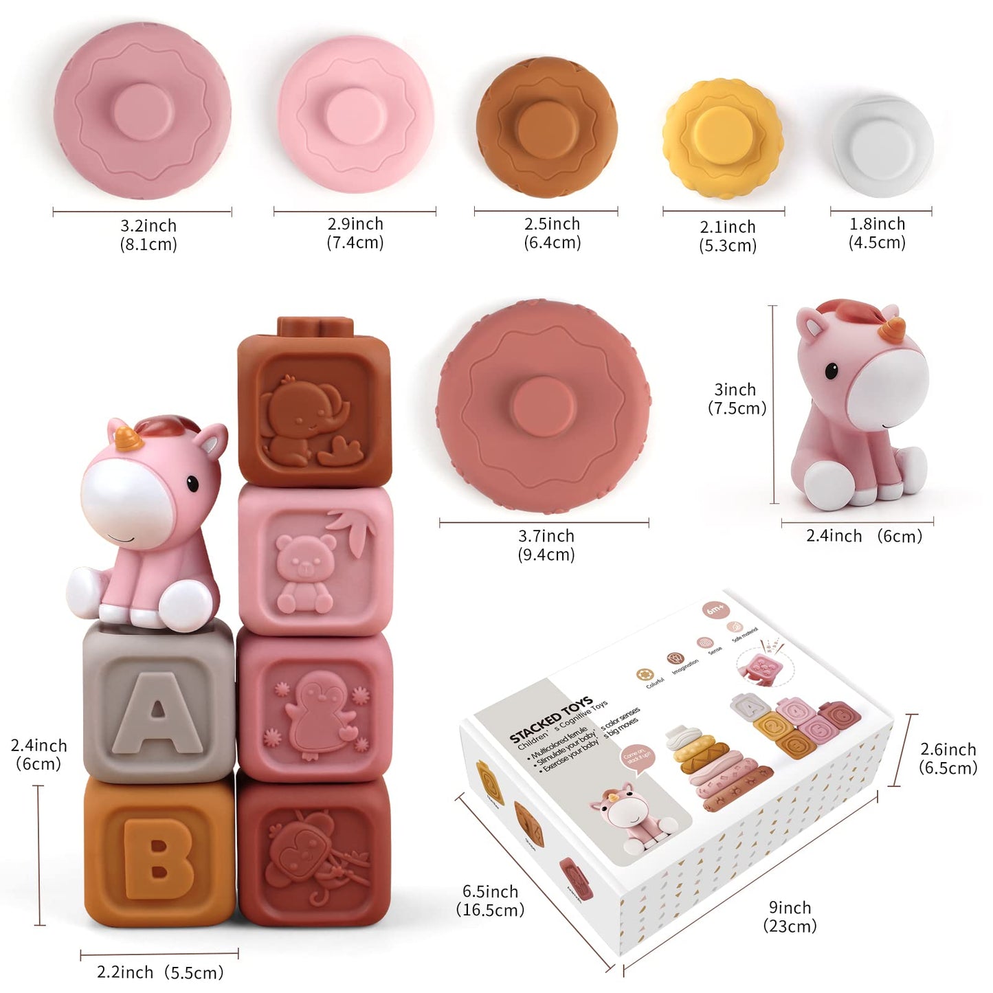 Baby teething toys (13 pieces): building circles and blocks, stacking & nesting