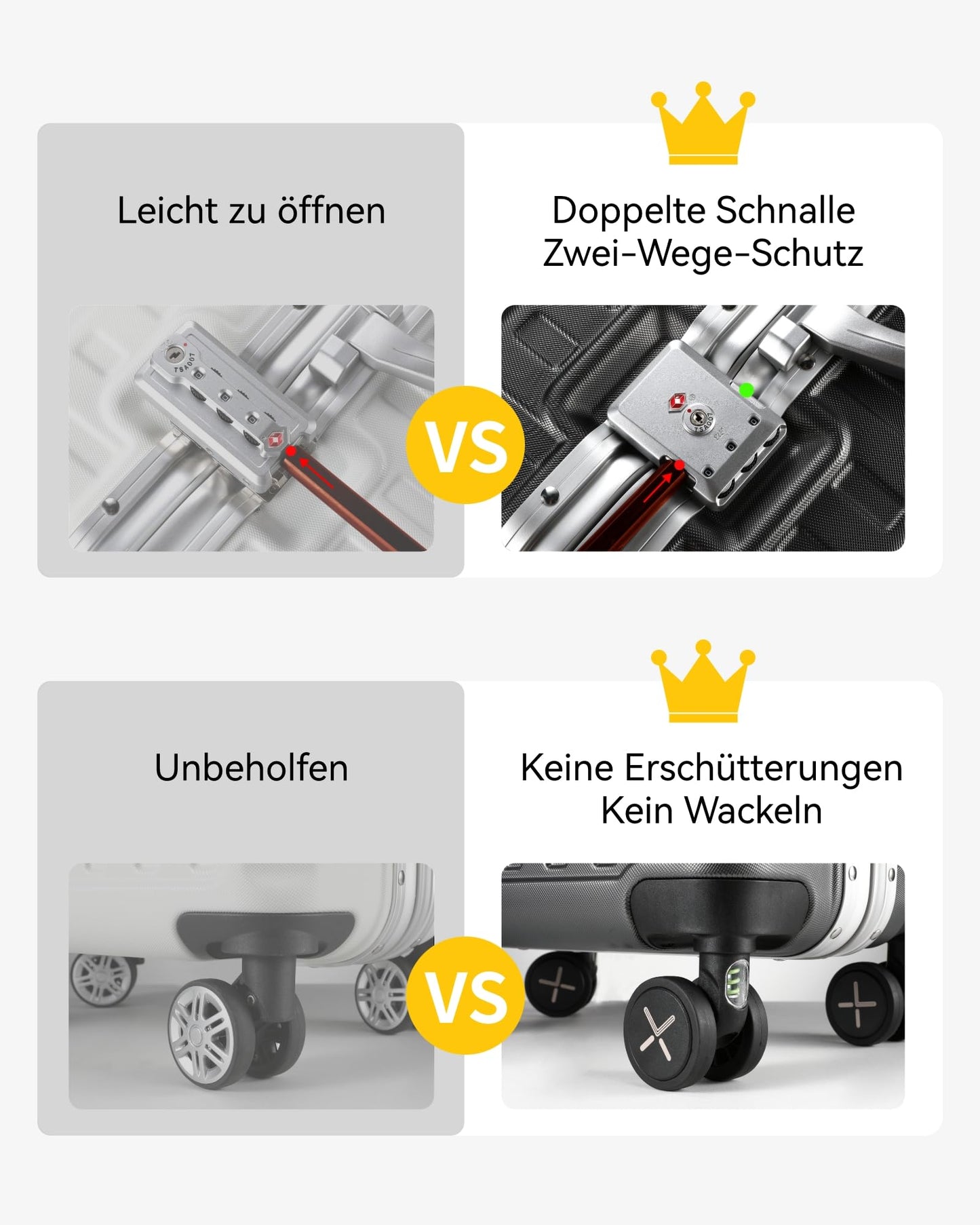 LUGGEX Hartschalen Reisekoffer mit Aluminiumrahmen: Größe: M (Schwarz - 65cm - 60 Liter)