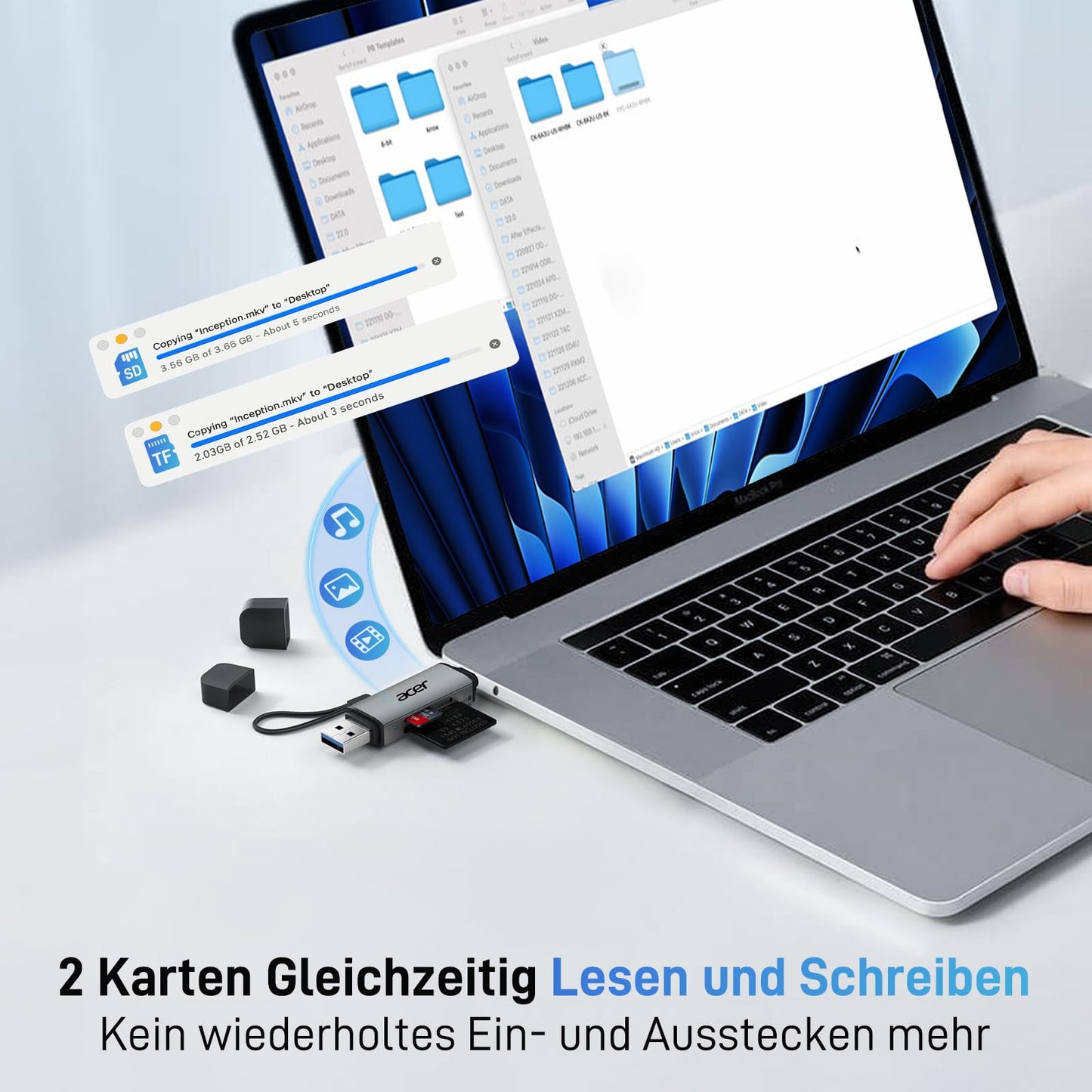 acer USB-C, USB 3.0 Kartenleser | Dual-Slot SD/microSD Adapter für PC, Mac, Smartphone