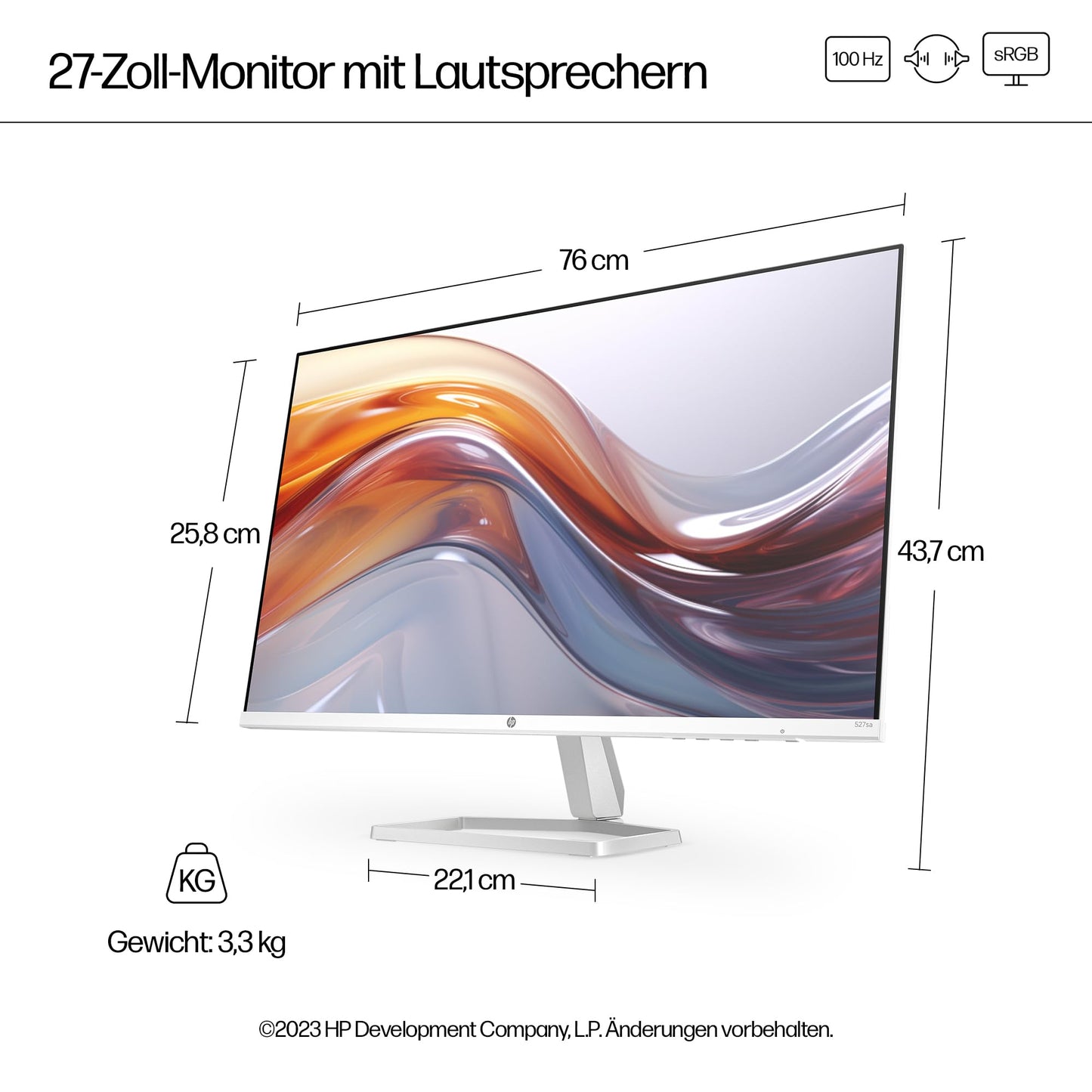 HP Series 5 (527sa) FHD IPS Monitor mit Lautsprechern | 27 Zoll, 100Hz, Entspiegelt, Neigbar