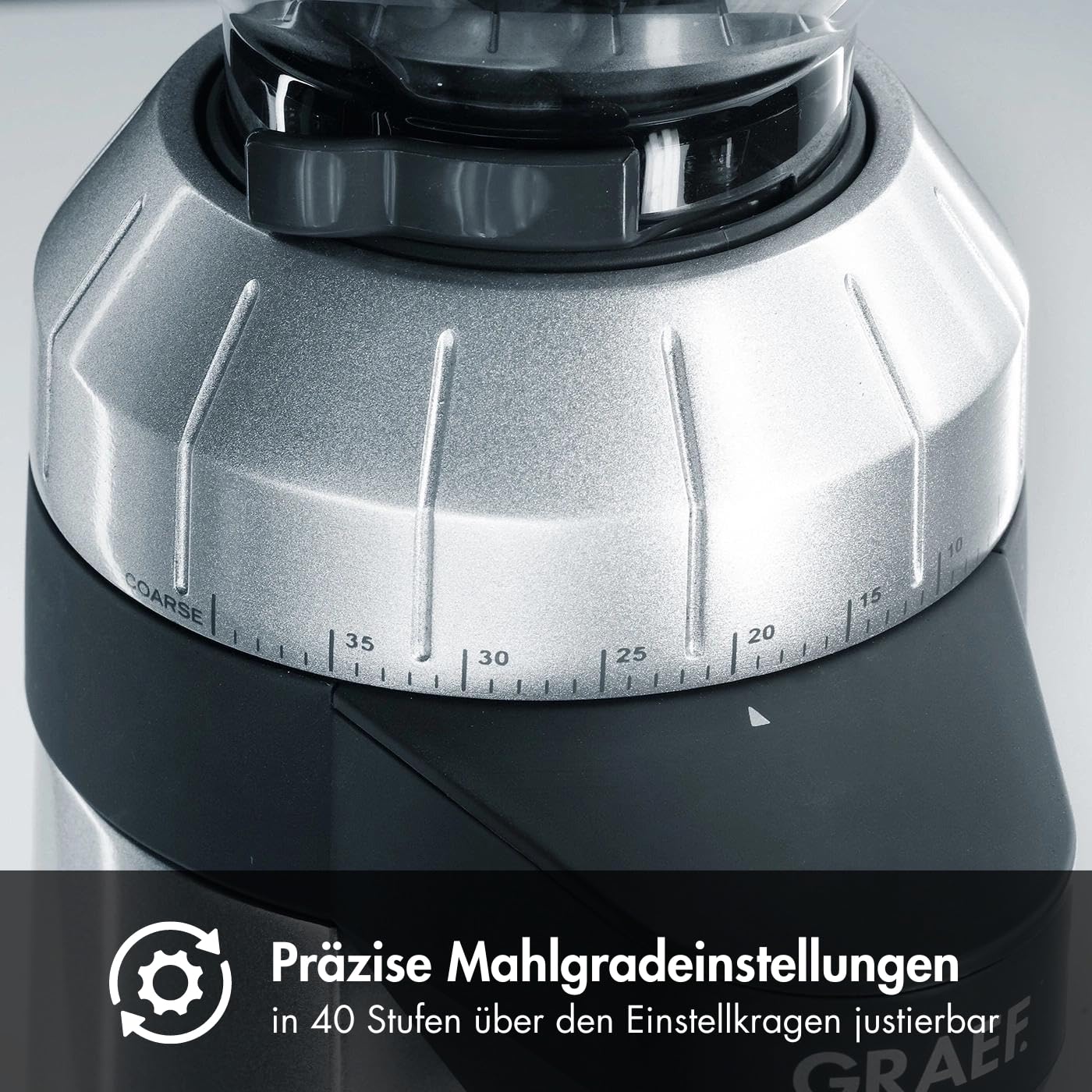 GRAEF (CM800) Elektrische Kaffeemühle '128W' mit Aluminiumgehäuse | 350g Bohnenbehälter