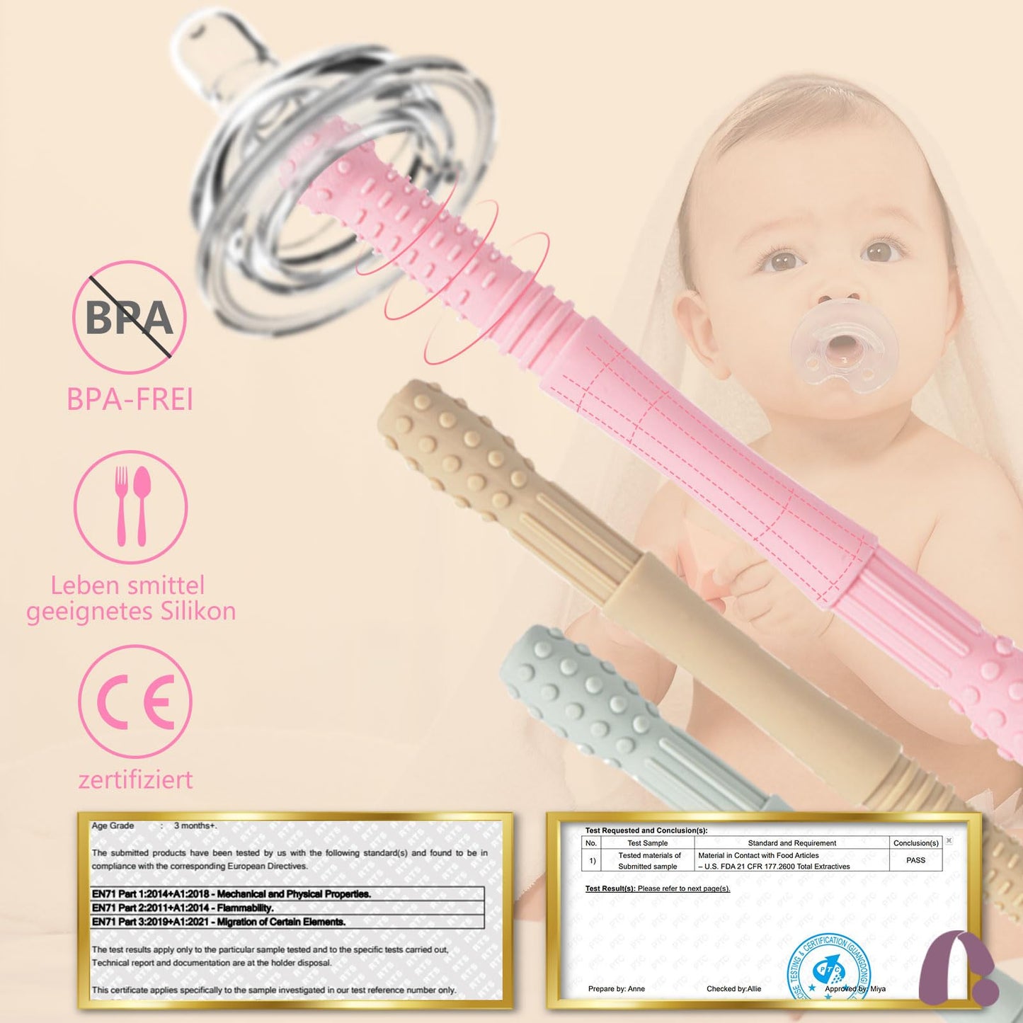 OKONKN Beißröhrchen (6 Stück): Zahnungshilfe aus Silikon - BPA-frei & kühlbar