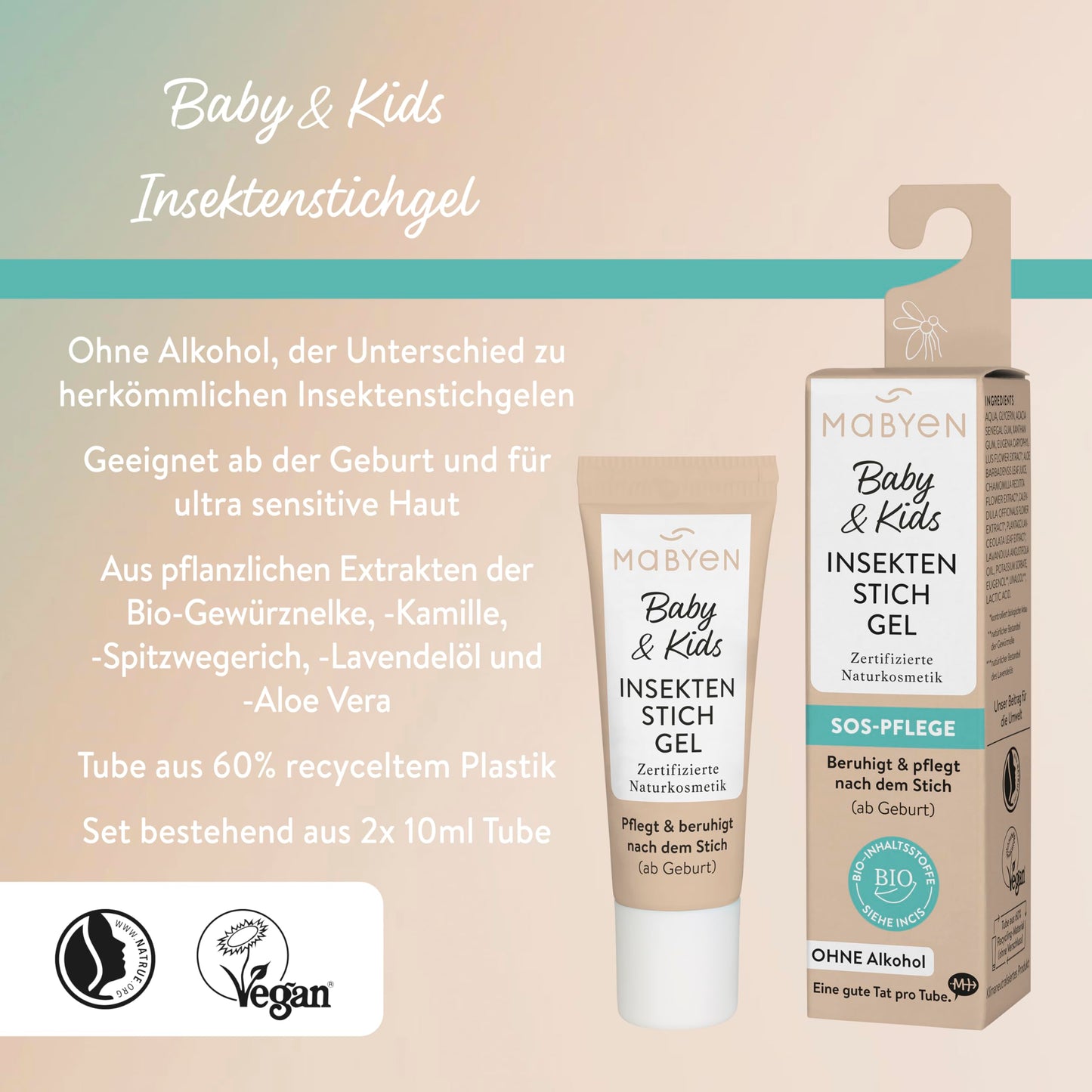 Mabyen Baby & Kids Summer Protection Set (2-piece): Sunscreen SPF 50 + Insect Bite Gel | From birth, Vegan