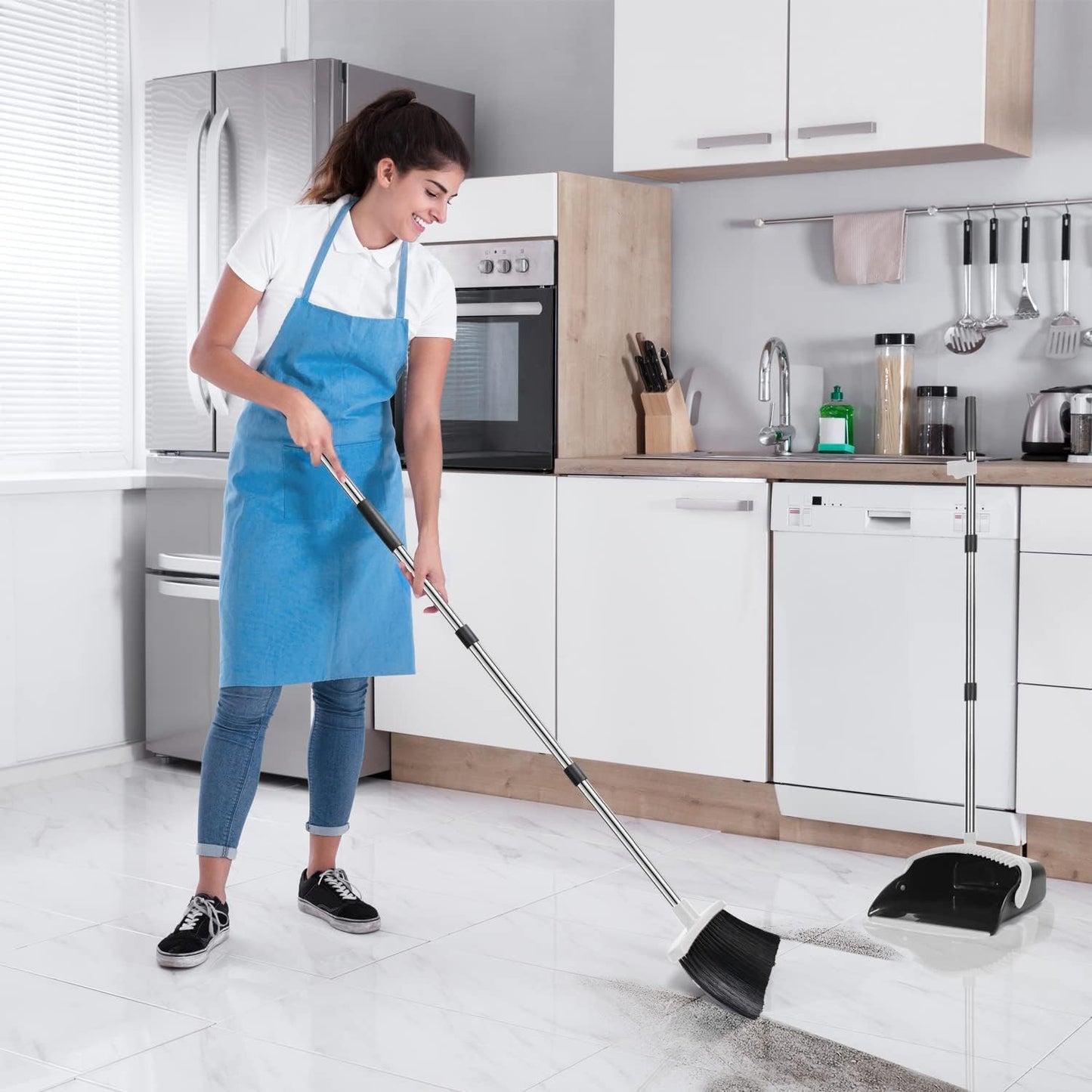 Besen und Kehrschaufel-Set | Combo mit 137cm Langem Griff für Küche, Haushalt