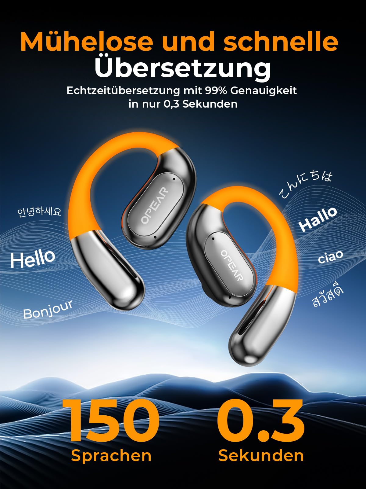 AI 3-in-1 Translation Headphones with 150 Languages, 5 Translation Modes: Real-time Translator with APP
