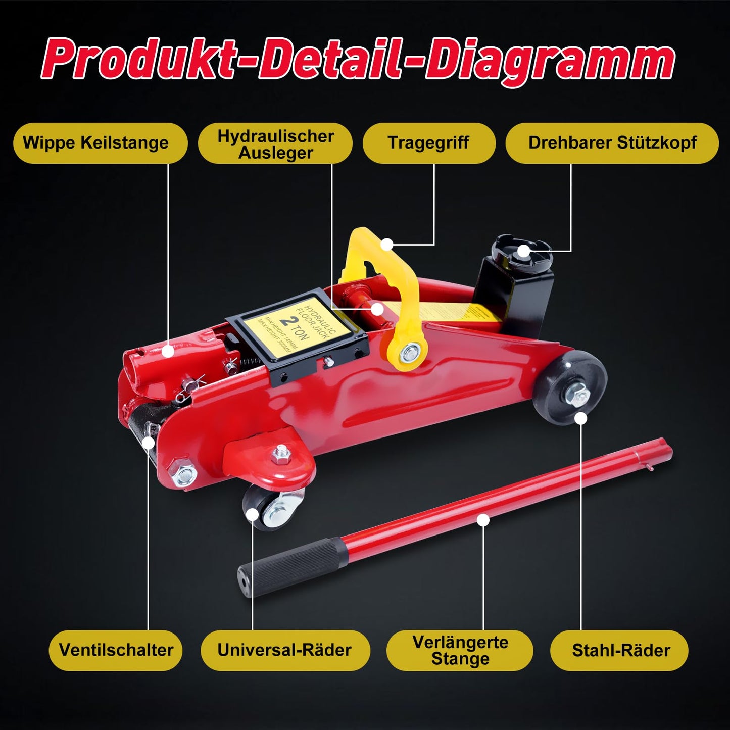 Hydraulic jack with hydraulic piston quick-lift pump | 1.5 ton capacity
