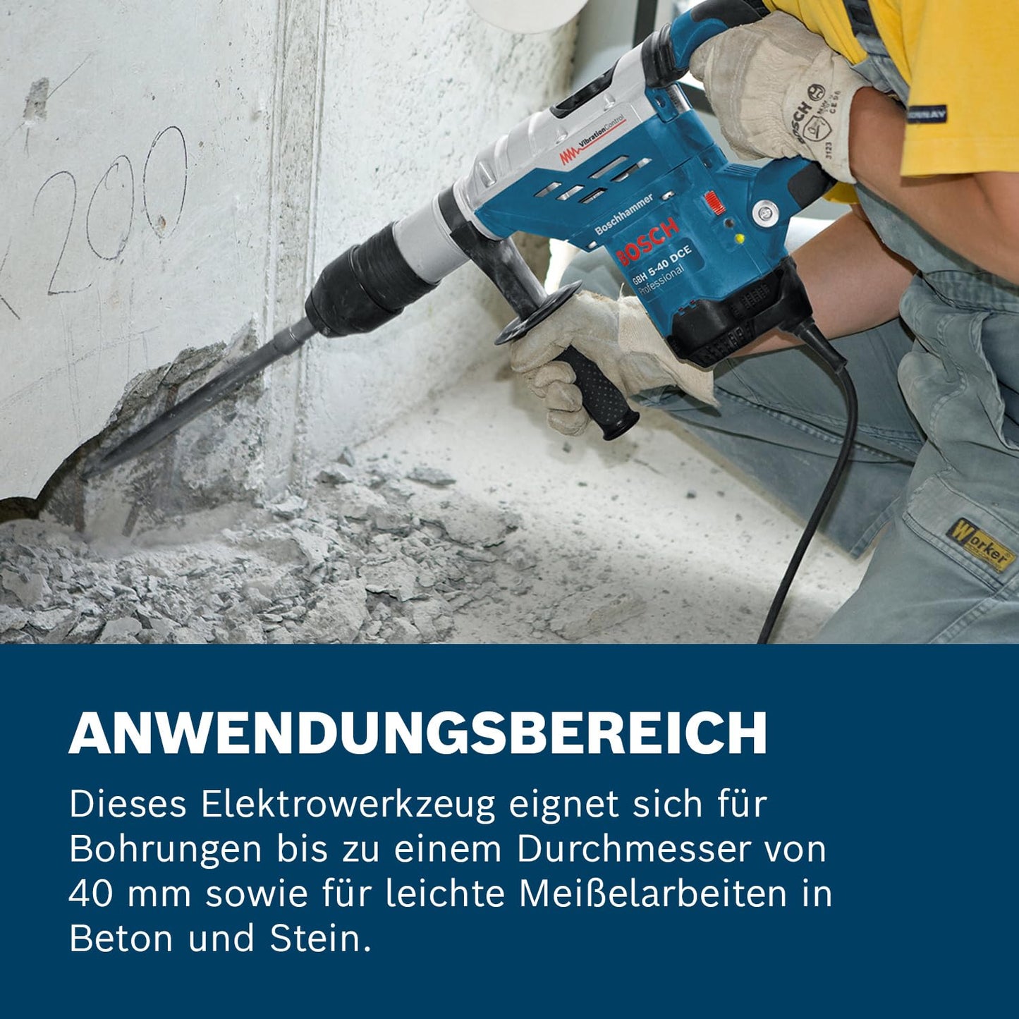 Bosch Professional Bohrhammer (GBH 5-40 DCE) inkl. Zusatzhandgriff + Handwerkoffer: SDS Max