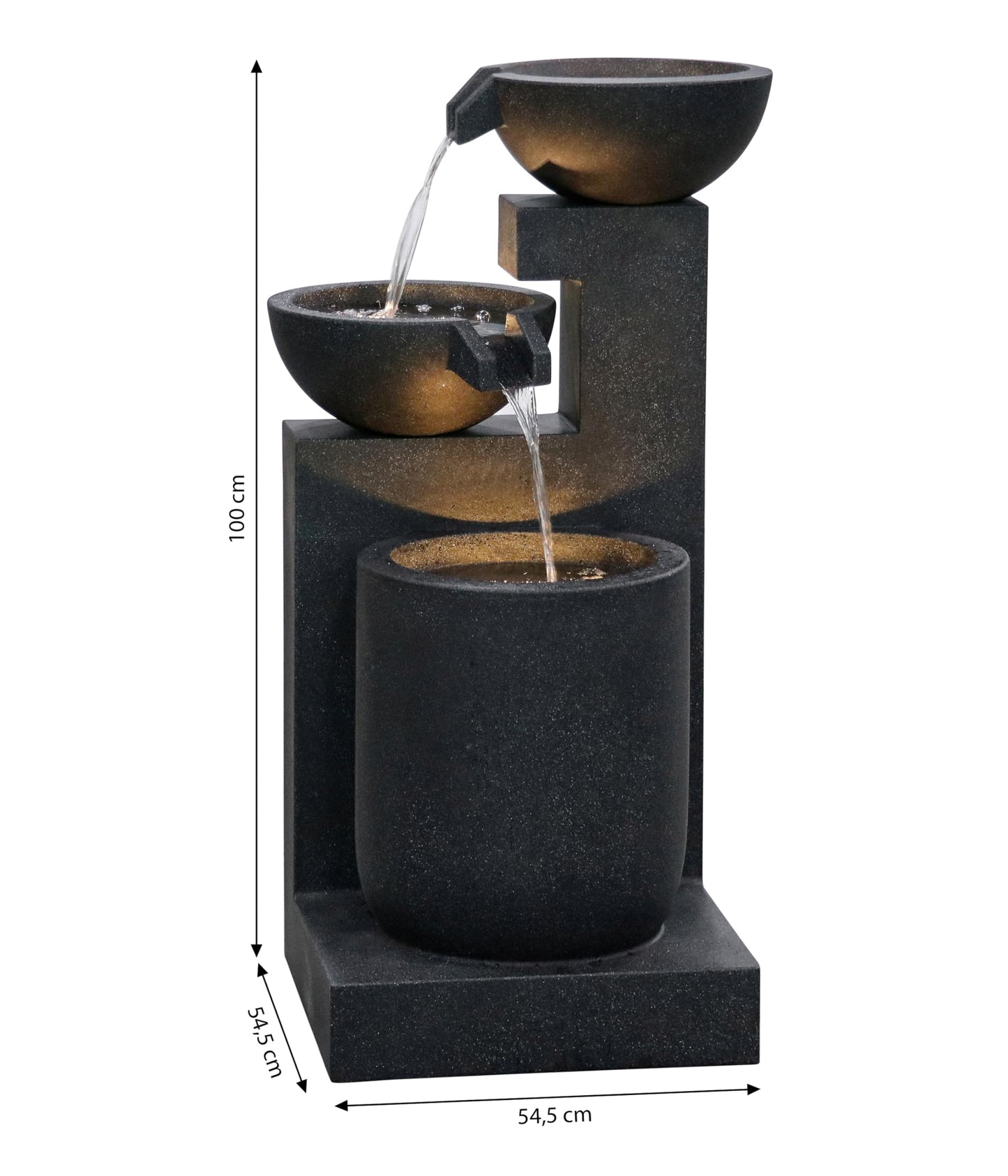 Dehner Gartenbrunnen Samson, Terassenbrunnen frostbeständig, Brunnen für Außen, mit LED Beleuchtung, ca. 100 x 54.5 x 54.5 cm, Polyresin, schwarz
