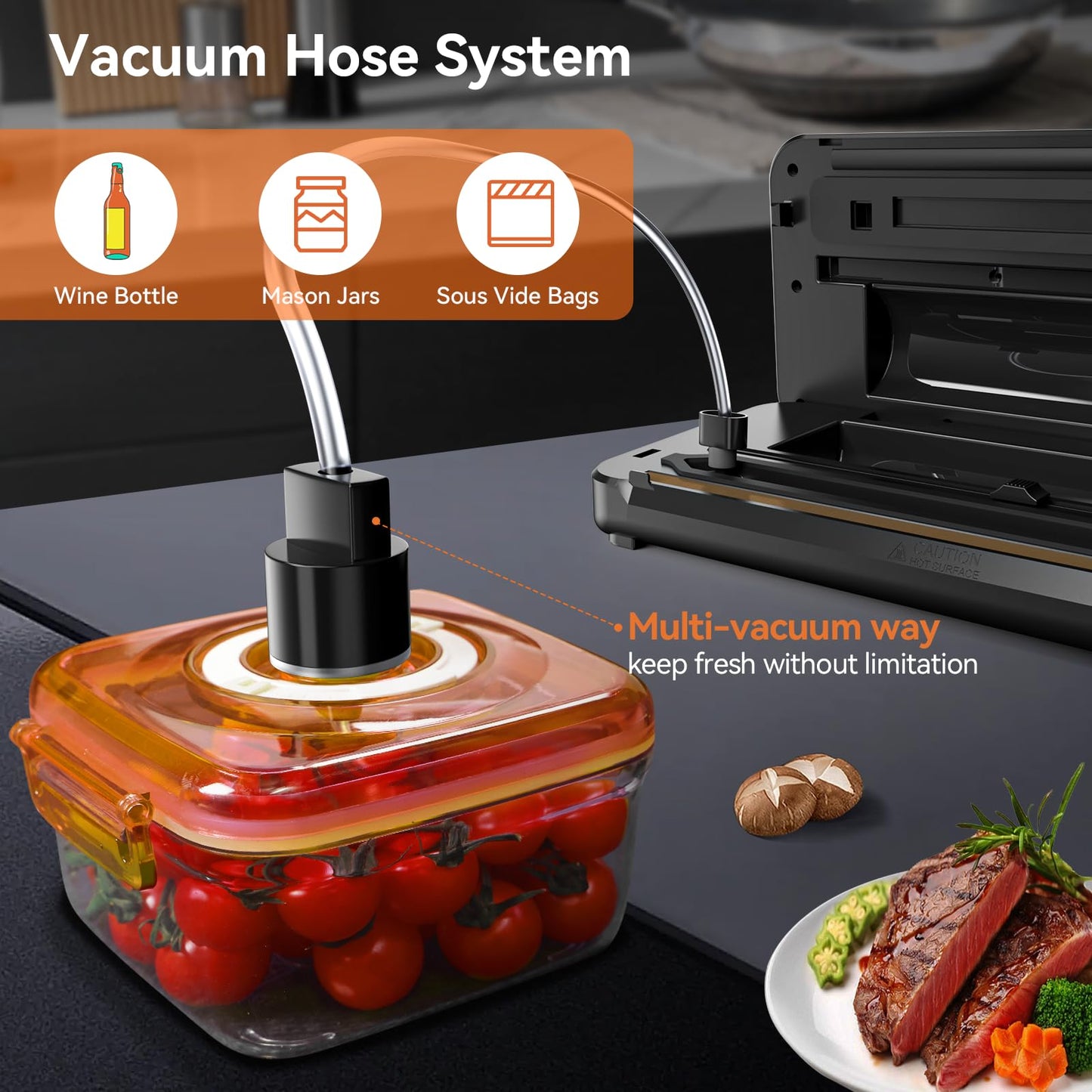 8-in-1 Vacuum Sealer 80 KPA | Food Dry/Moist Mode with Built-in Cutter, Digital Countdown