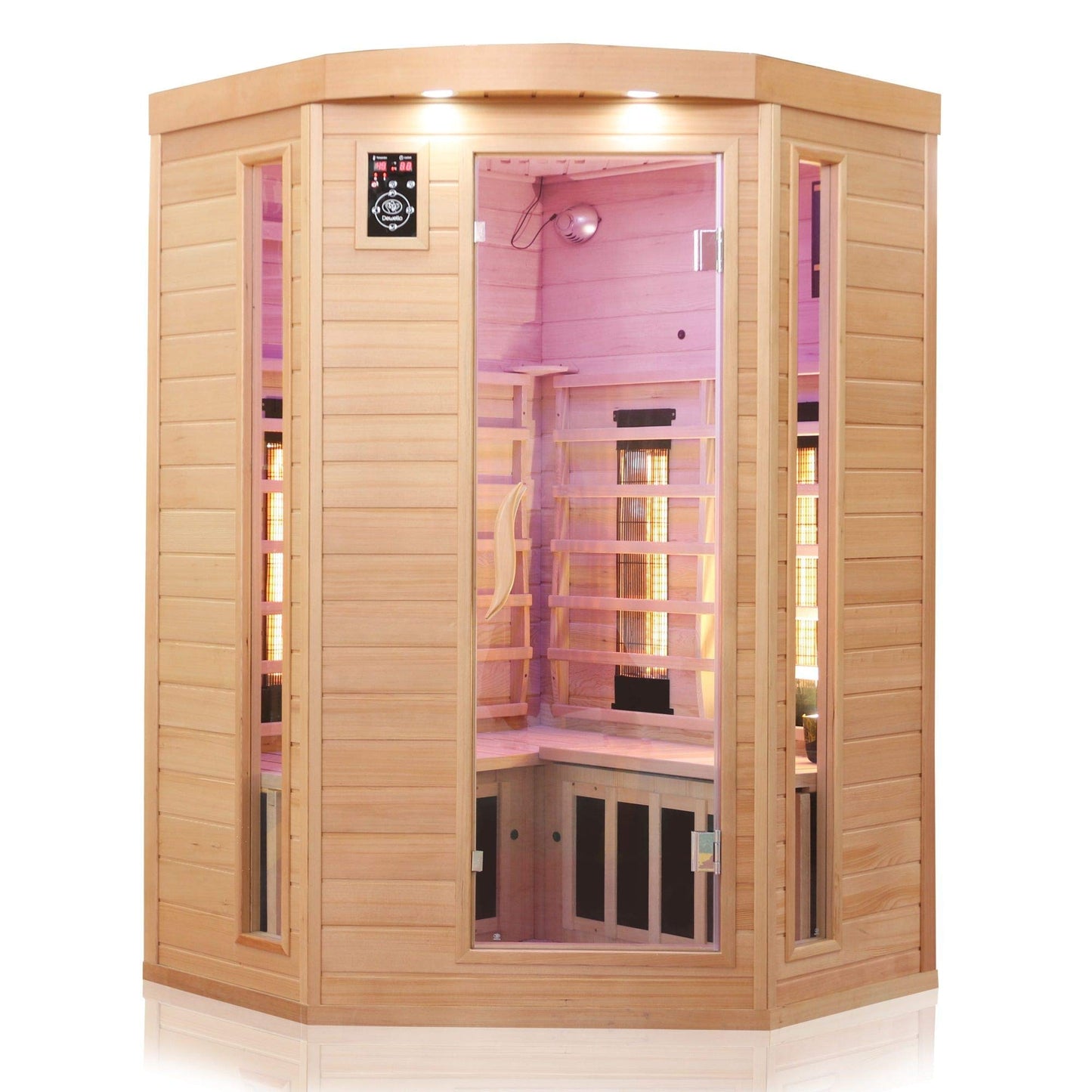 Dewello® Infrarotsauna 'Lakefield 3' (140x140cm) für 2-3 Personen aus Hemlock-Holz, LED, Bluetooth