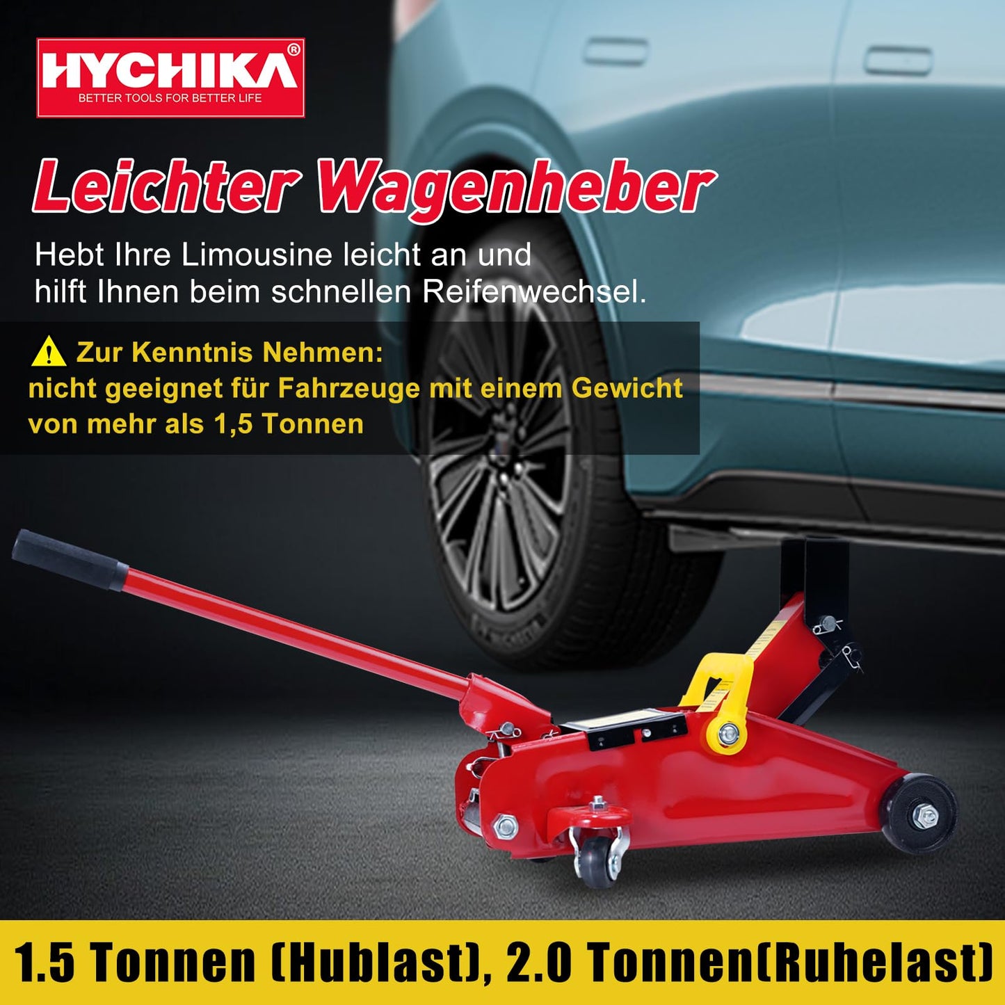 Hydraulic jack with hydraulic piston quick-lift pump | 1.5 ton capacity