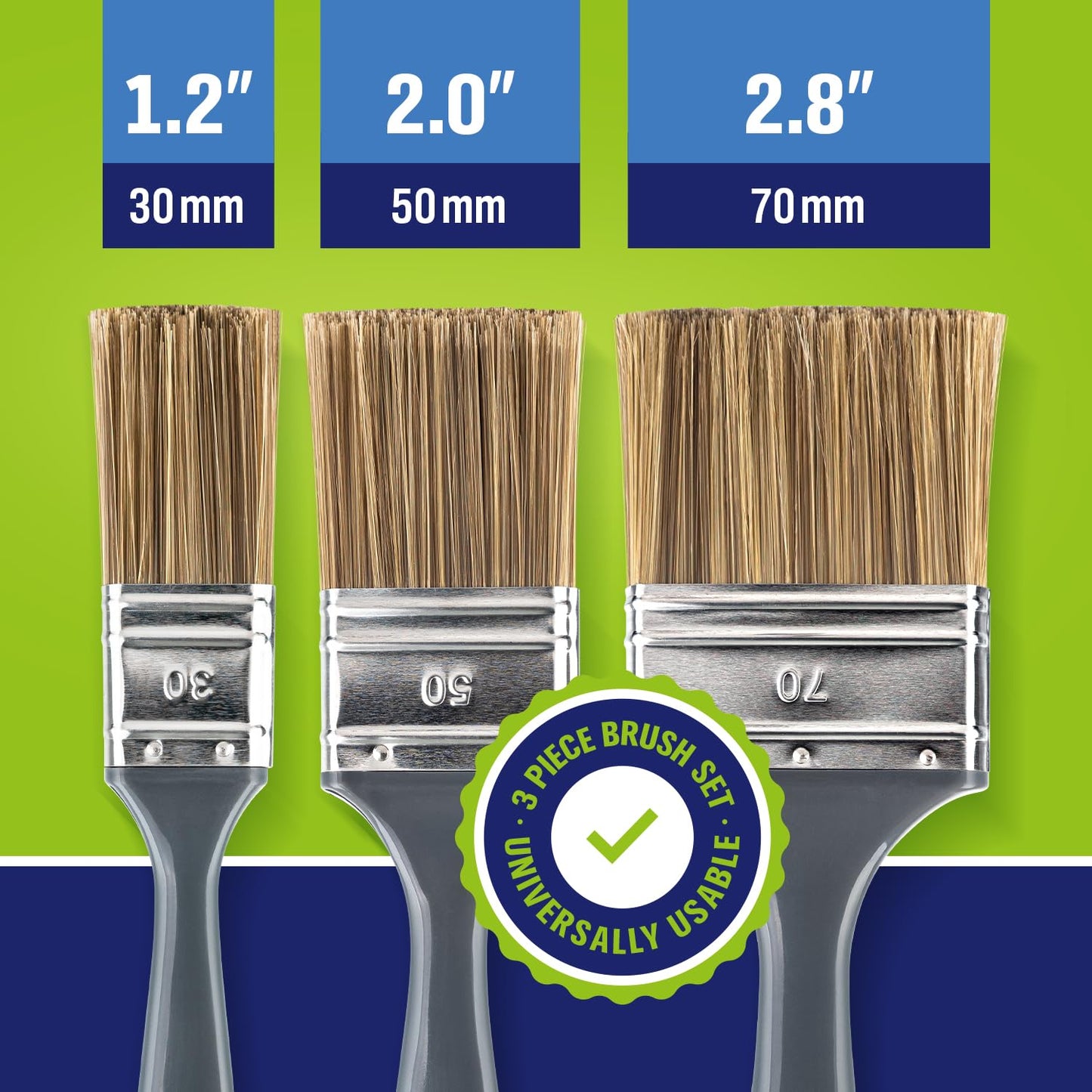 Color Expert Lasur-Flachpinsel-Set (3-teilig) für Lasur- und Malerarbeiten | Kunststoffgriff