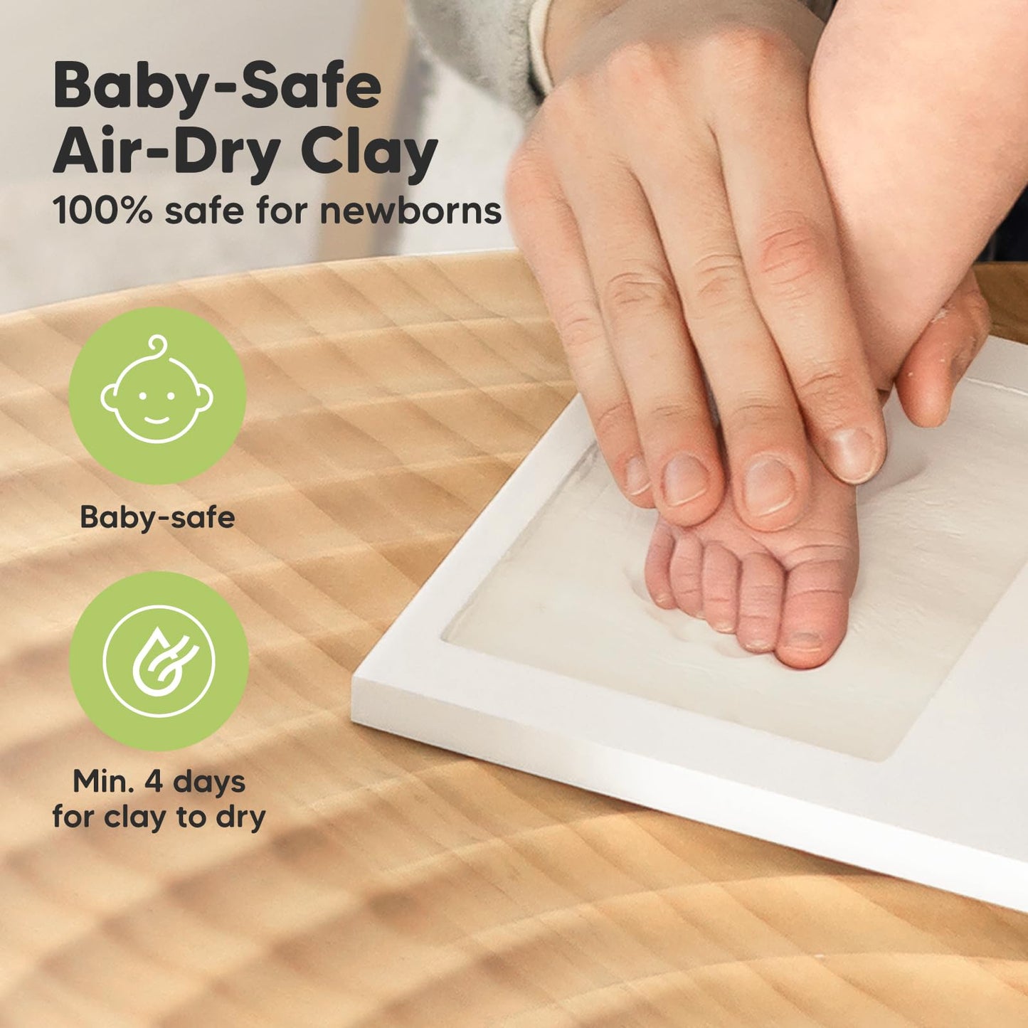Baby Hand- und Fußabdruck-Set aus Gips für Neugeborene inkl. Bilderrahmen (Alpine-Weiß)