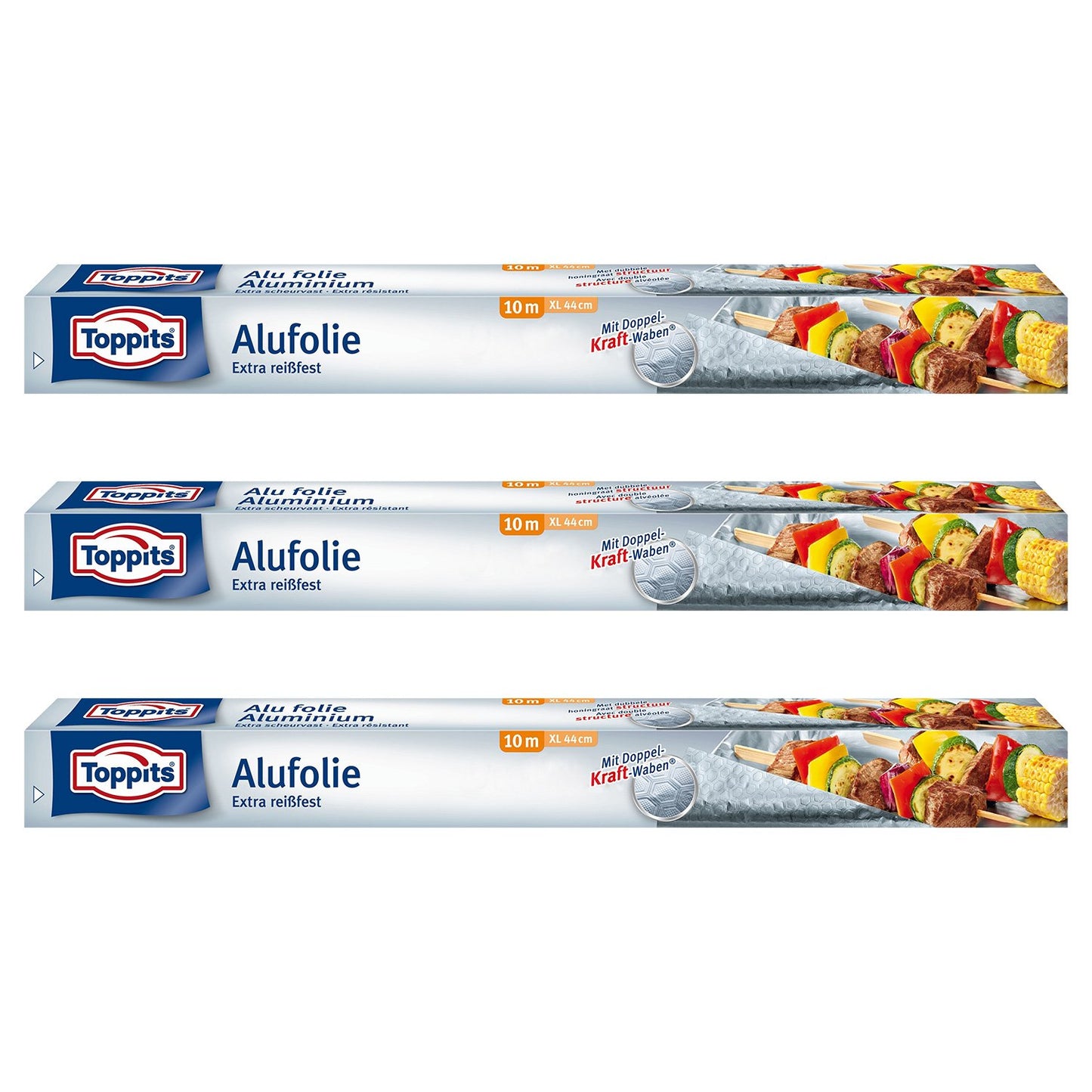 Toppits Alufolie XL Doppel-Kraft-Waben - 3er Pack (10m x 44cm)