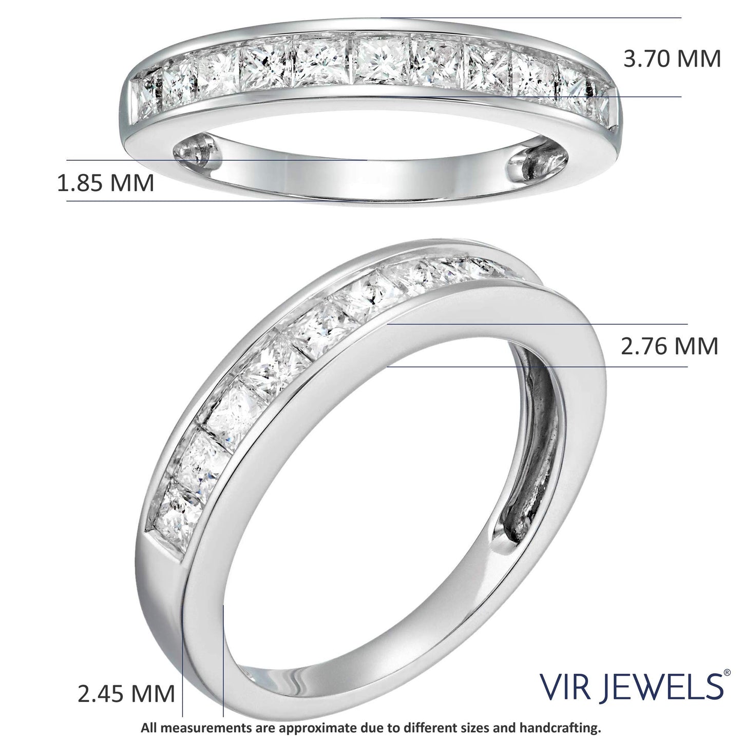 Vir Jewels Princess Cut 14K White Gold Diamond Ladies Ring: White/Crystal (J)