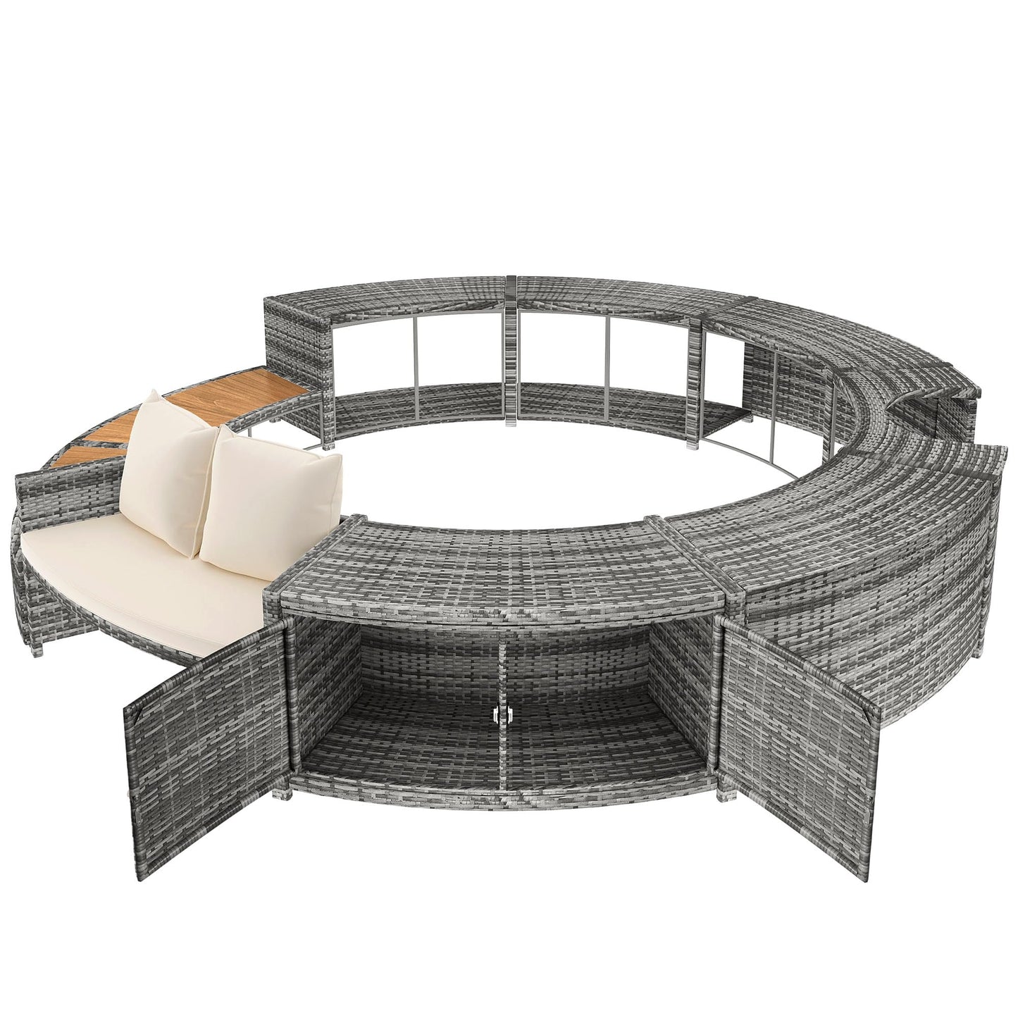 Garden lounge set with round couch for whirlpool & pool with adjustable feet including cushions