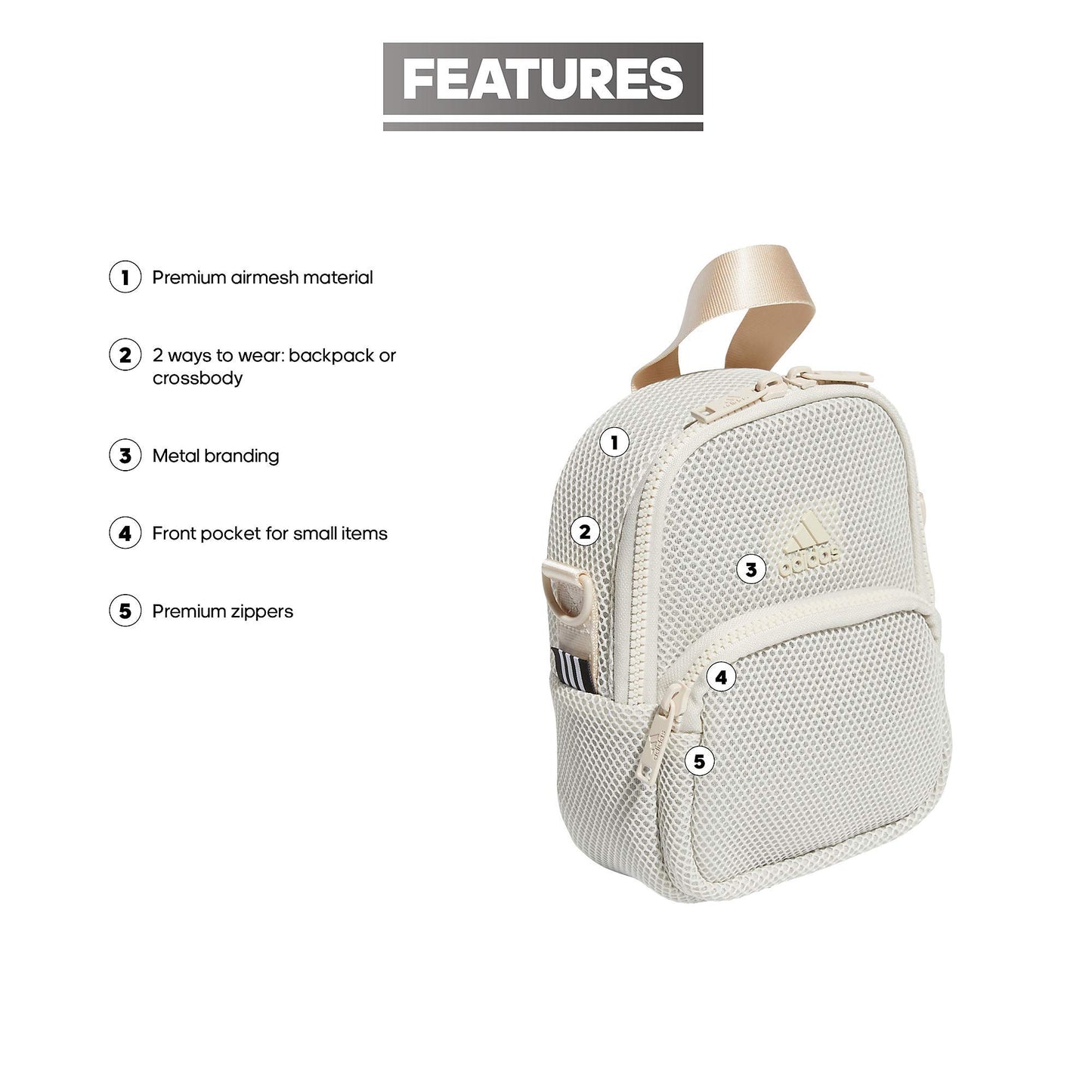 adidas 2-in-1 Women's Airmesh Hybrid Mini Backpack with Premium Zipper