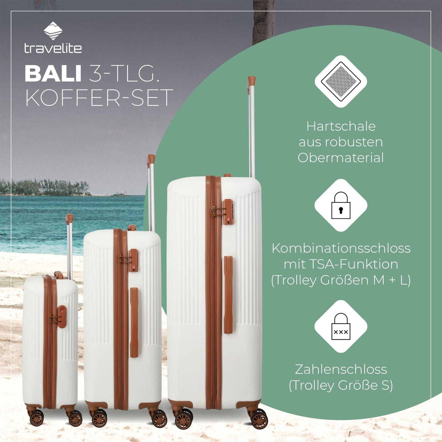 TRAVELITE 'Bali' Hartschalen Reisekoffer-Set (3-teilig): TSA-Kombinationsschloss