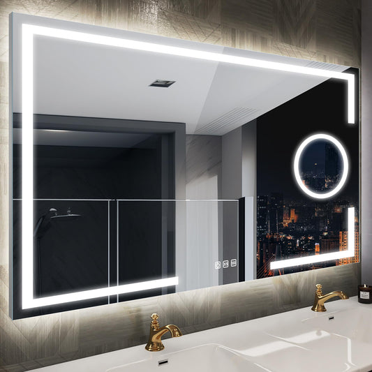 STARLEAD Bathroom Mirror with Lighting 120x70cm, Bathroom Mirror with 5X Magnifying Mirror with Light, 3 Light Colors, Adjustable Brightness, Defogging, IP44 LED Mirror Bathroom, HD Tempered Glass