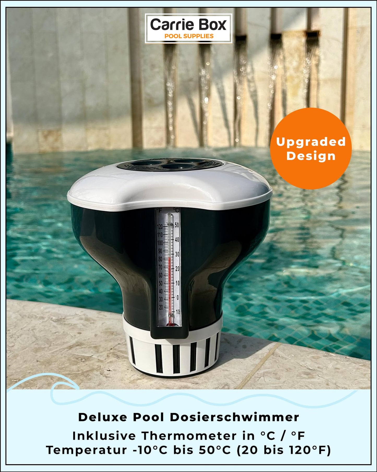 Carrie Box Dosing Float incl. Thermometer: Chlorine Dosing Device, Adjustable, 20 to 200g