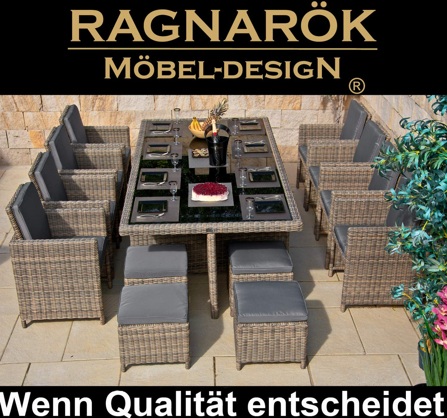 Ragnarök-Möbeldesign Garten-Essgruppe für 12 Personen: Premiumqualität aus Deutschland