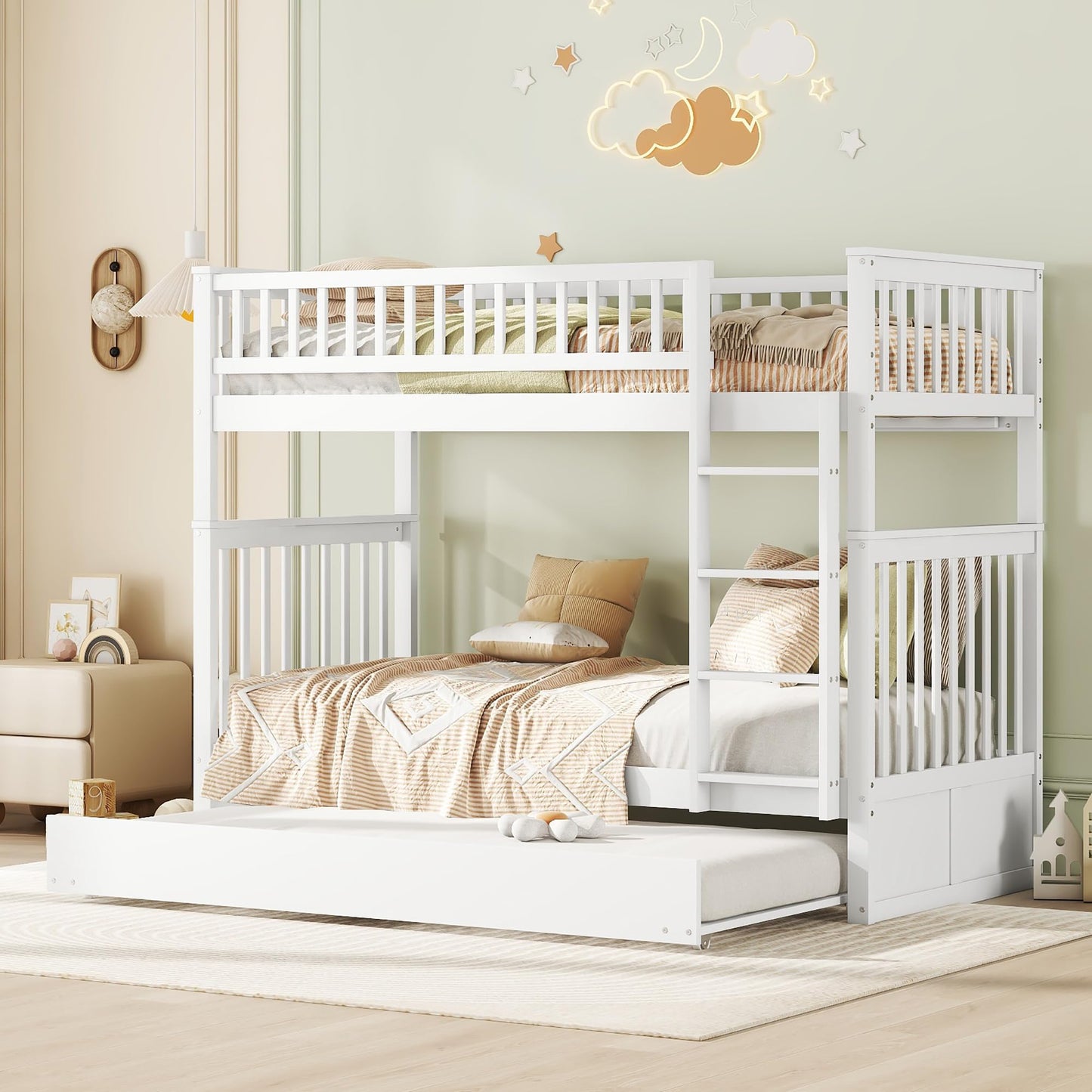 Children's bunk bed 'Kehun' (90×200cm) with pull-out bed and ladder for 2-3 children