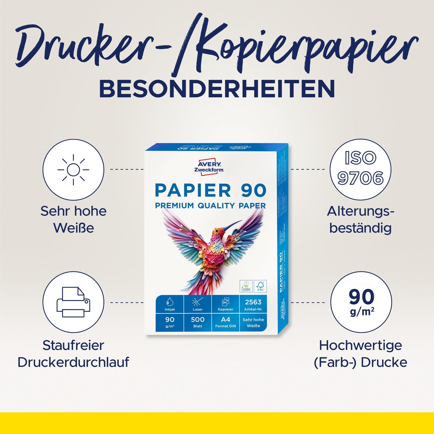 AVERY Zweckform (2563) Drucker-/Kopierpapier | 500 Blatt, DIN A4 für alle Drucker