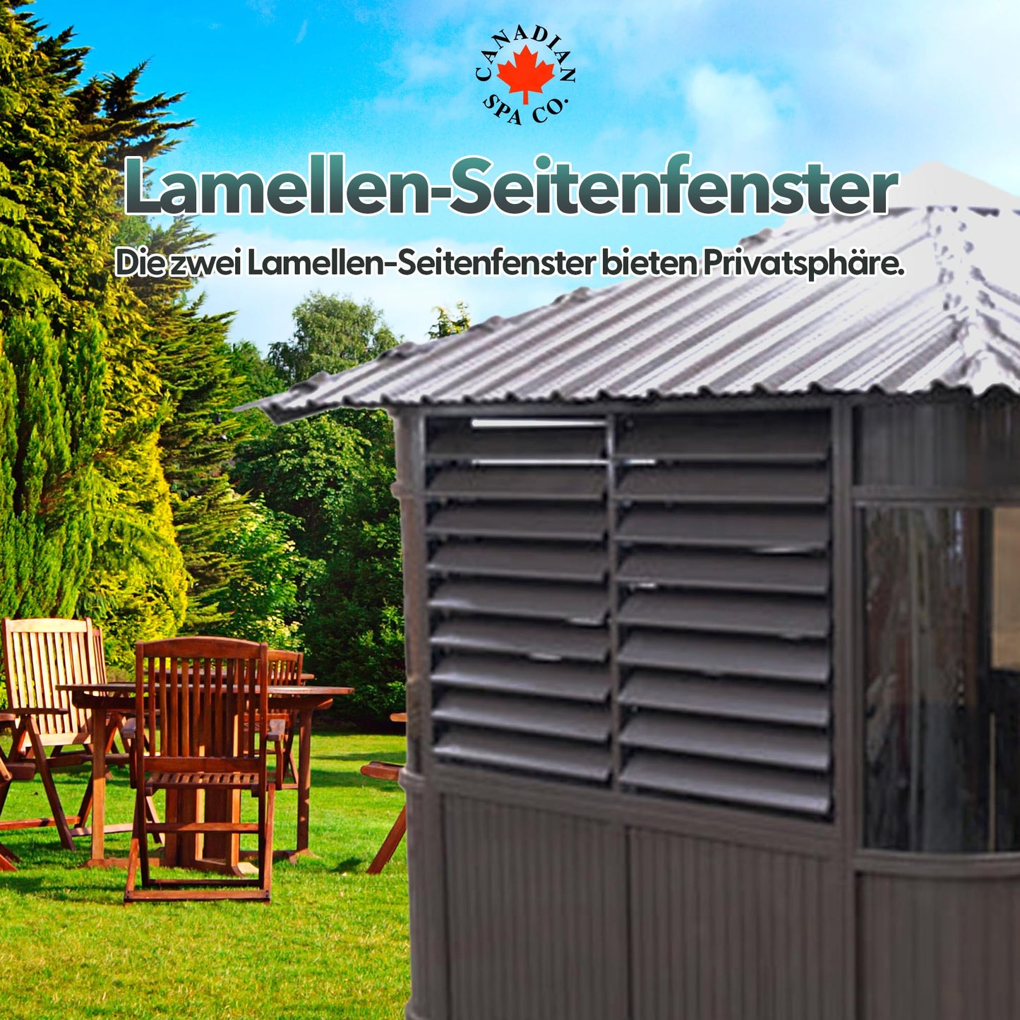 CANADIAN SPA CO. 'Fraser' HotTub Pavilion in Brown: Freestanding, Louvre & Skylight